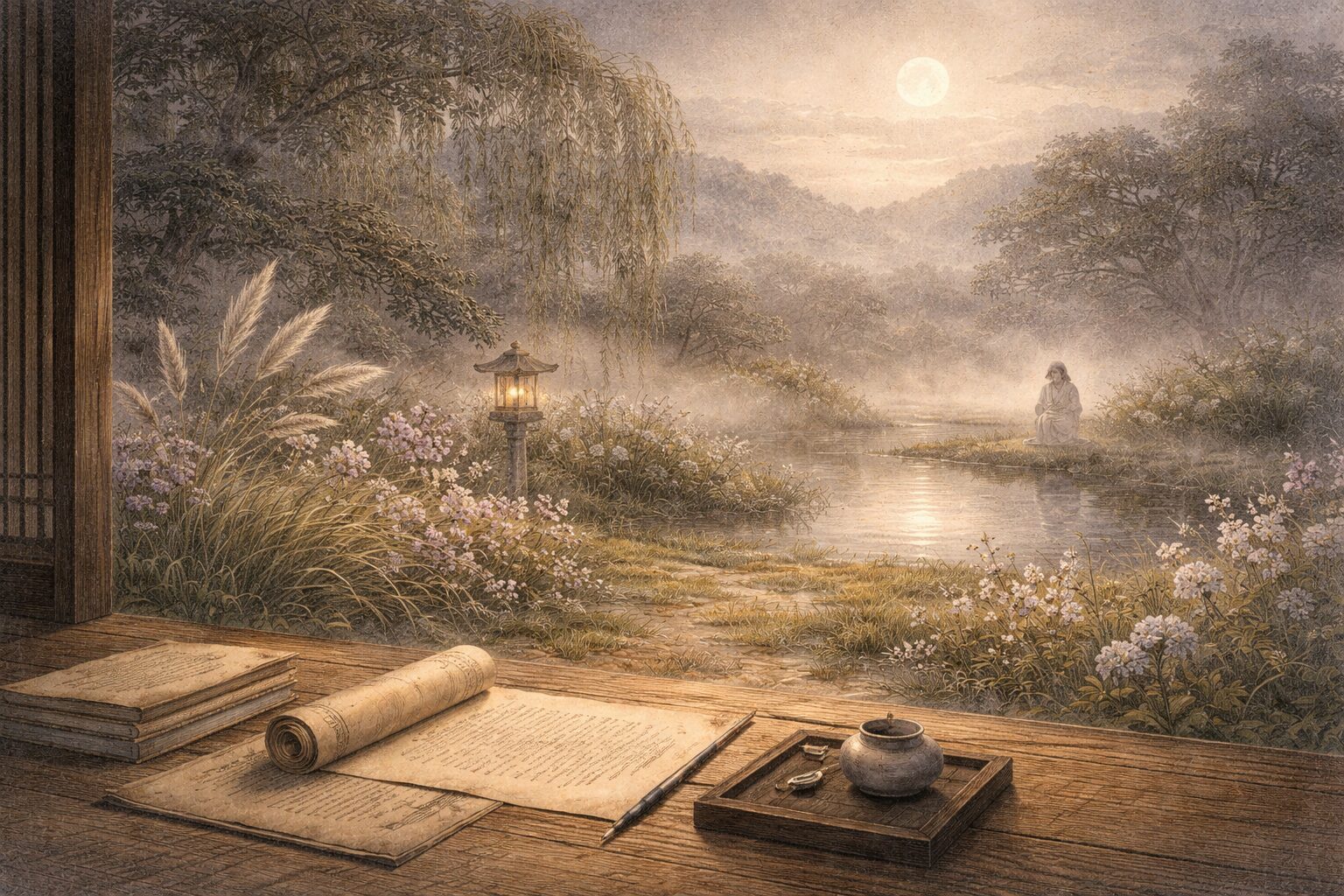 新古今和歌集 余情と本歌取りの美しさが漂う静かな庭の場面