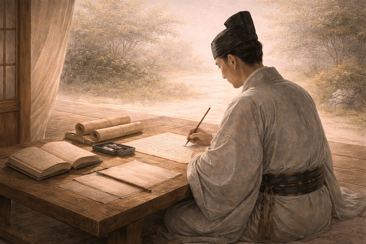 紀貫之の代表作として土佐日記と古今和歌集に通じる文学的工夫を示す場面