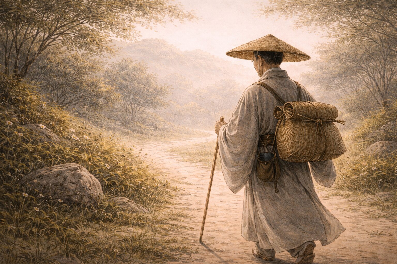 松尾芭蕉の生涯として各地を旅しながら言葉を磨いていく姿を表した場面