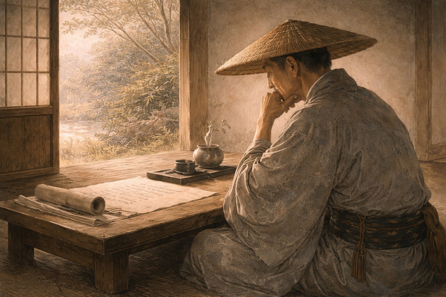 松尾芭蕉の人物像として静けさと厳しさが同居する姿を表した場面