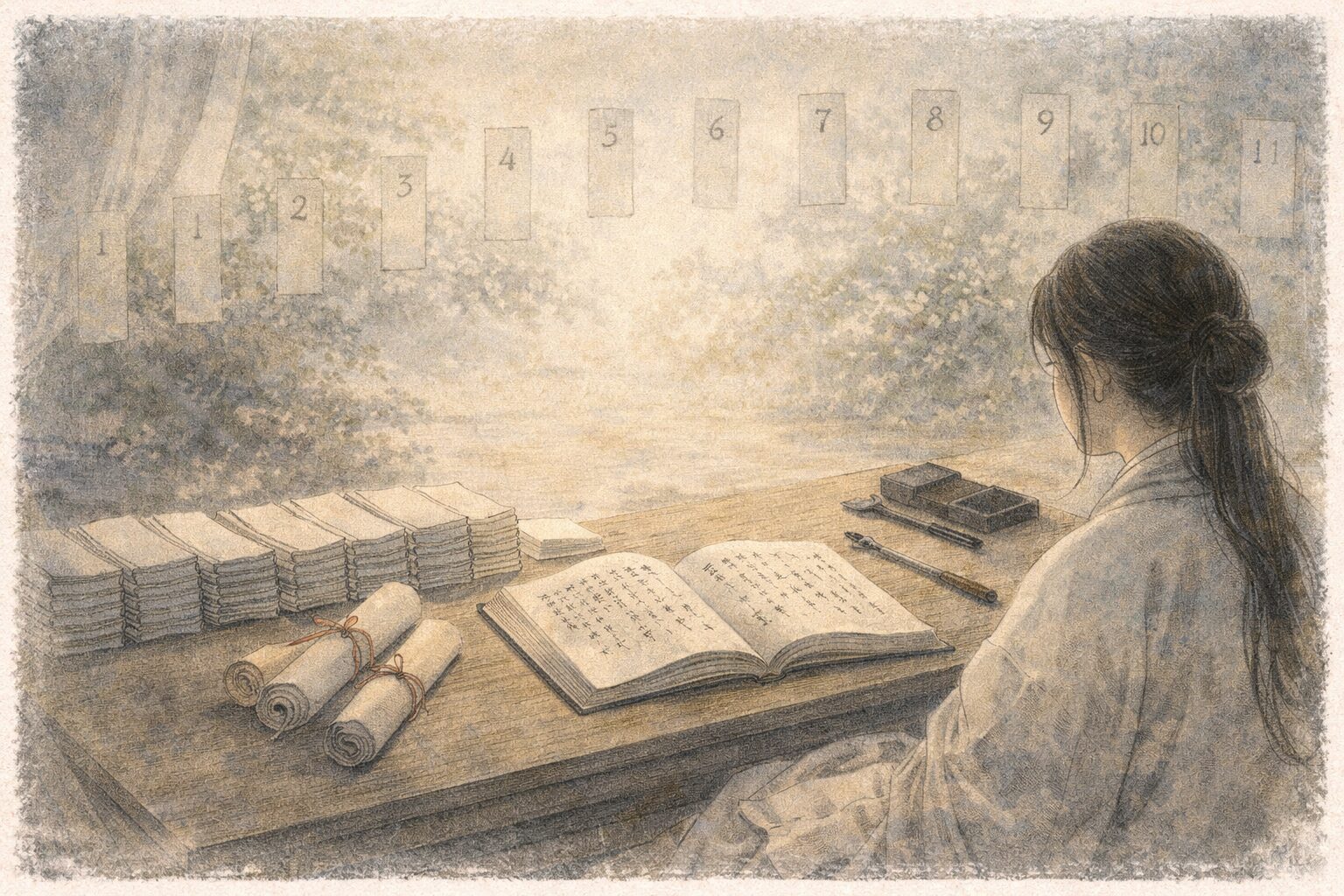 十訓抄の内容と十の教えによる構成を表した説話集の全体像の場面