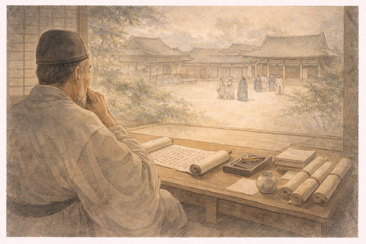 大鏡の特徴である藤原氏の栄華と人物評が語られる回想の場面