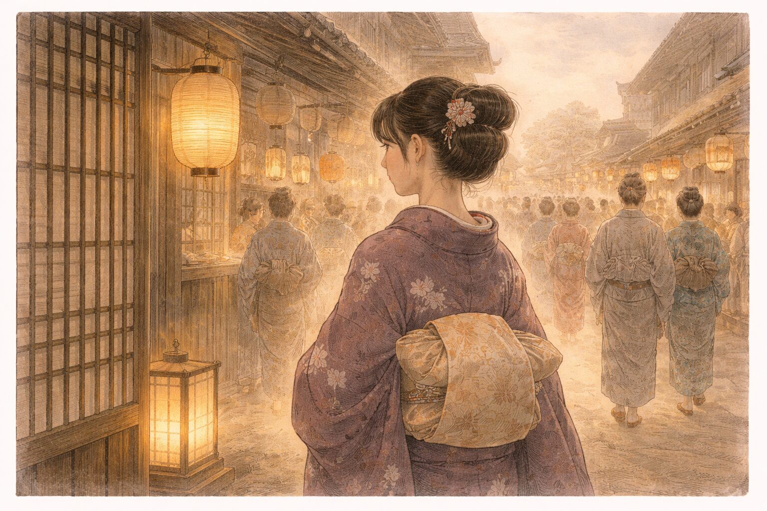 曾根崎心中の冒頭で上方の町のにぎわいの中にお初が現れる場面