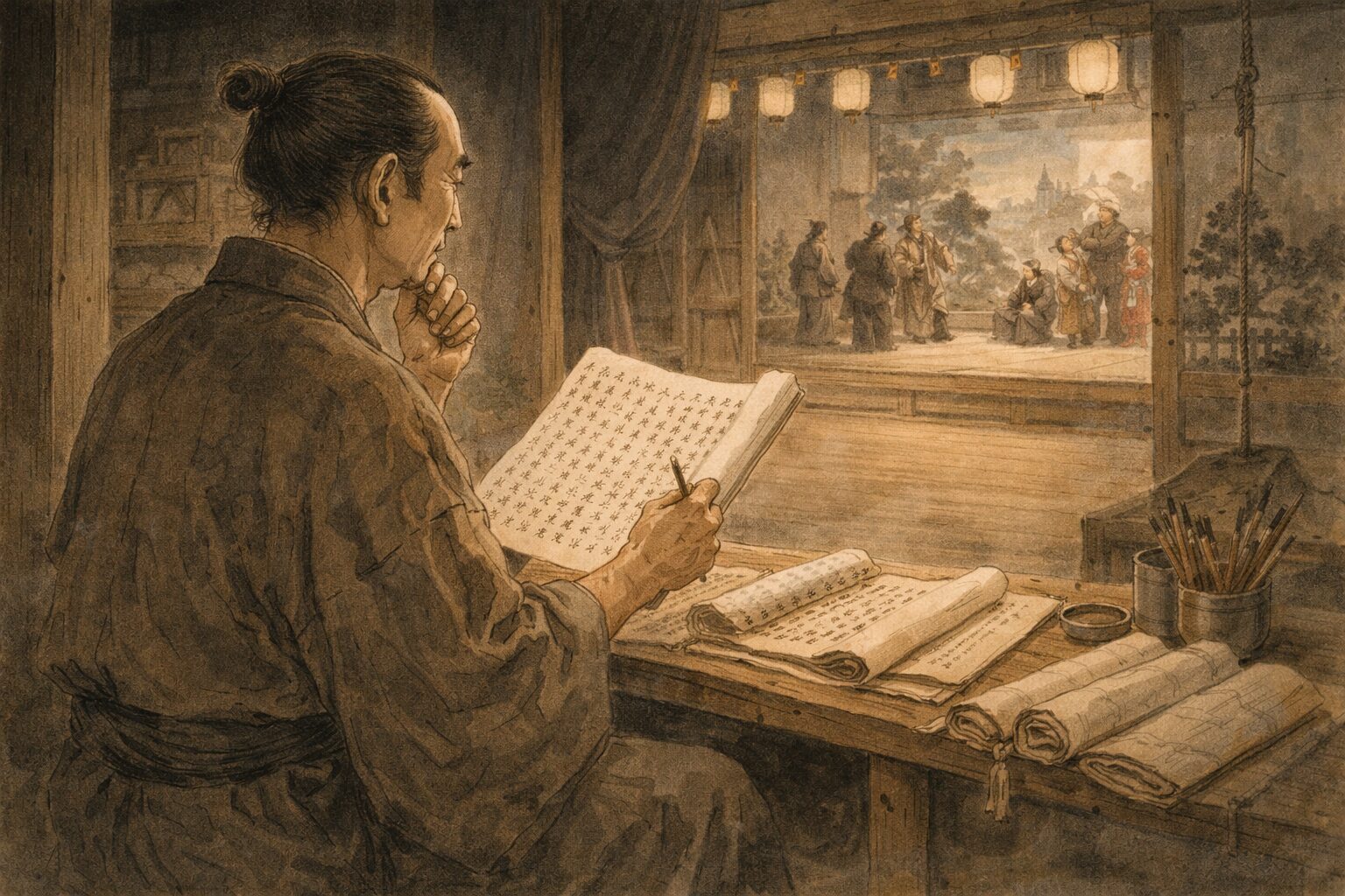 鶴屋南北の人物像と人間の暗い感情を舞台化する視線を表した場面