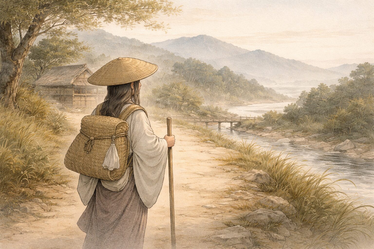 十六夜日記の作者阿仏尼が京都から鎌倉へ向かう旅の不安と決意を表した場面