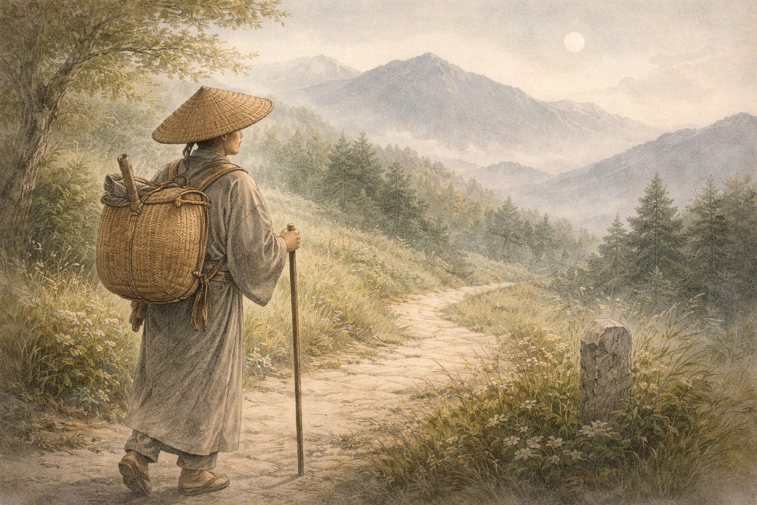 更科紀行の内容である月の名所を目指して旅に出る心の高まりを表した一場面