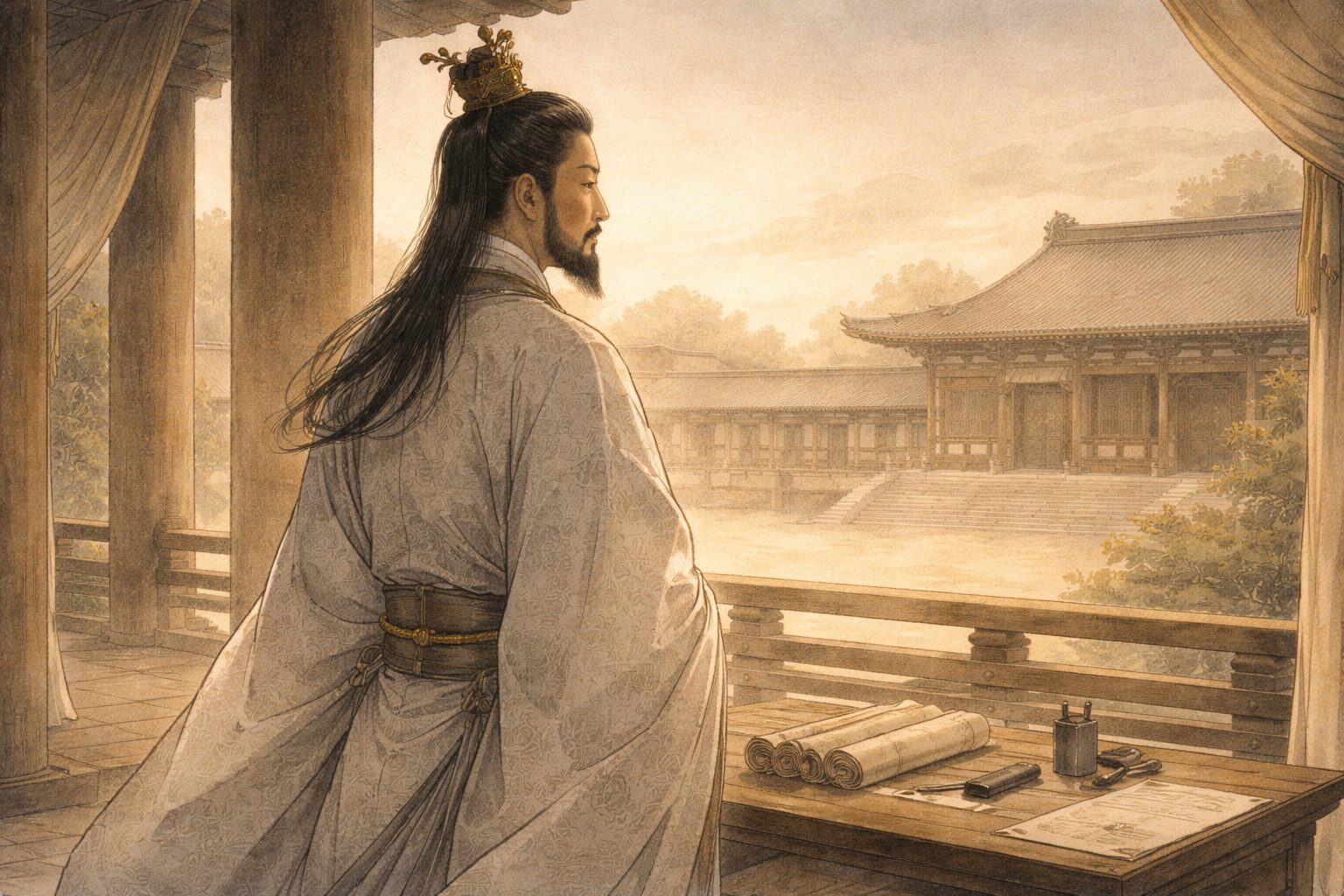 天武天皇の生涯と壬申の乱後の国家整備を表した場面