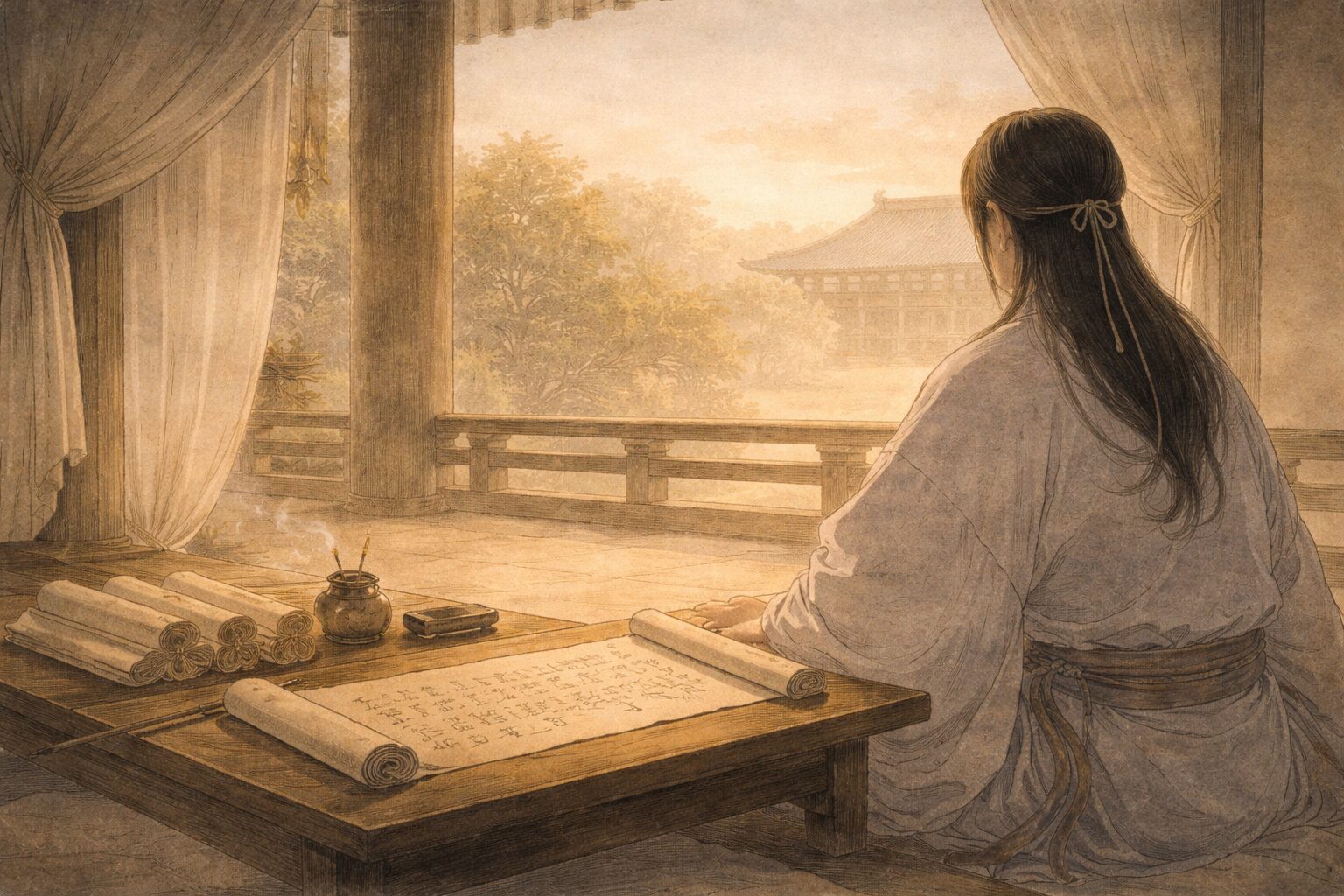 雲林院の菩提講で世継の翁が語り始める場面のイメージ