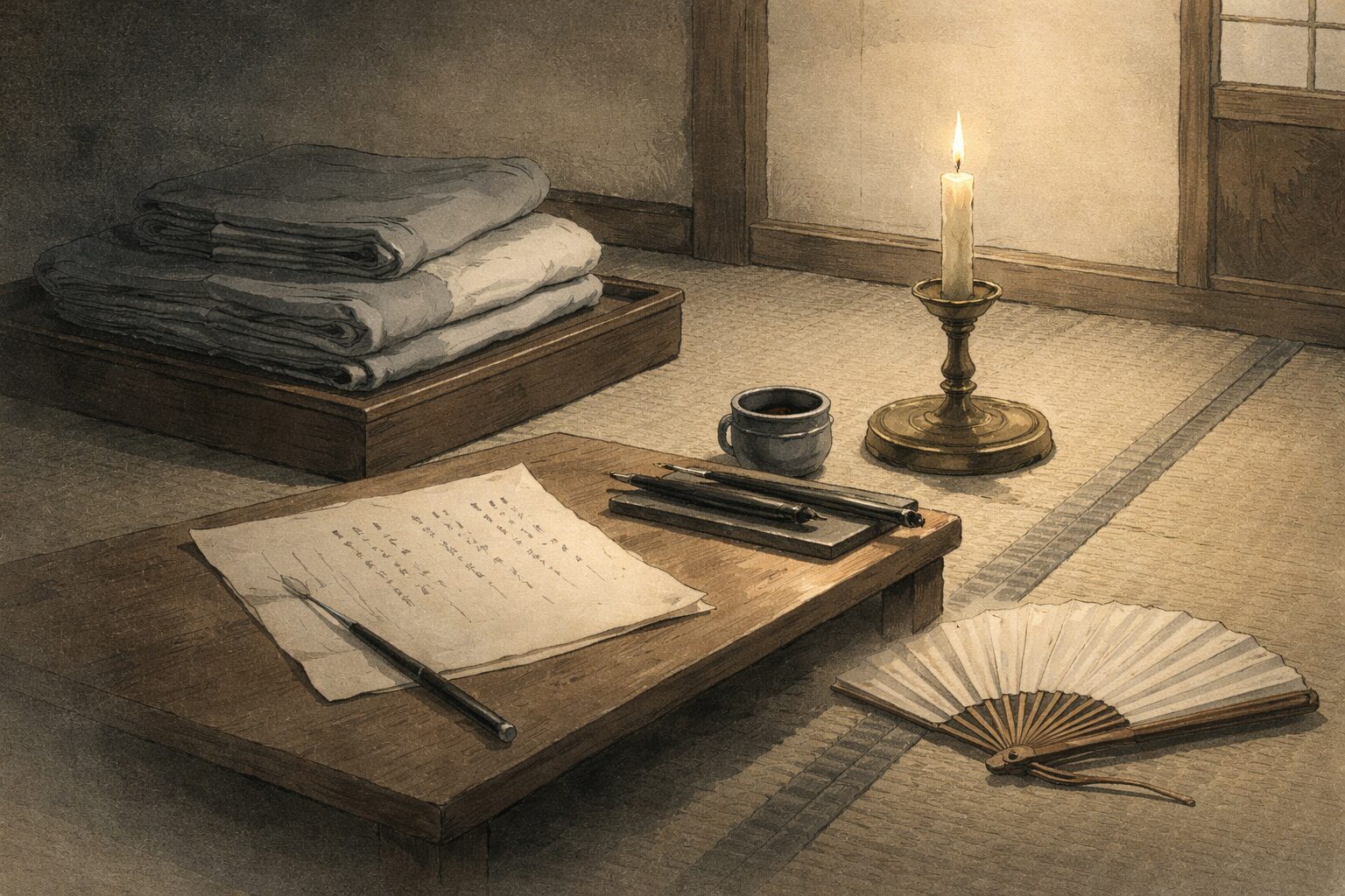 義理と感情の板挟みの中で逃げ場を失う人間の心を、静物と余白で象徴した一場面