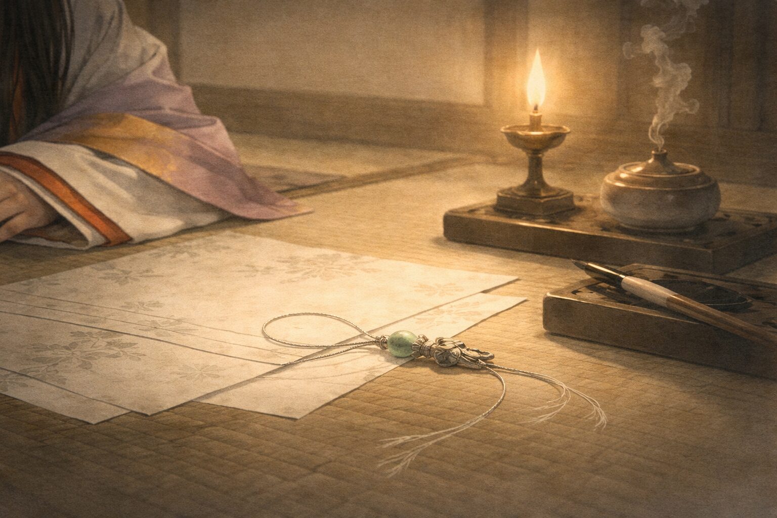 思いを隠し続ける力が弱っていく危うさを、細い糸と静かな室内で象徴した一場面