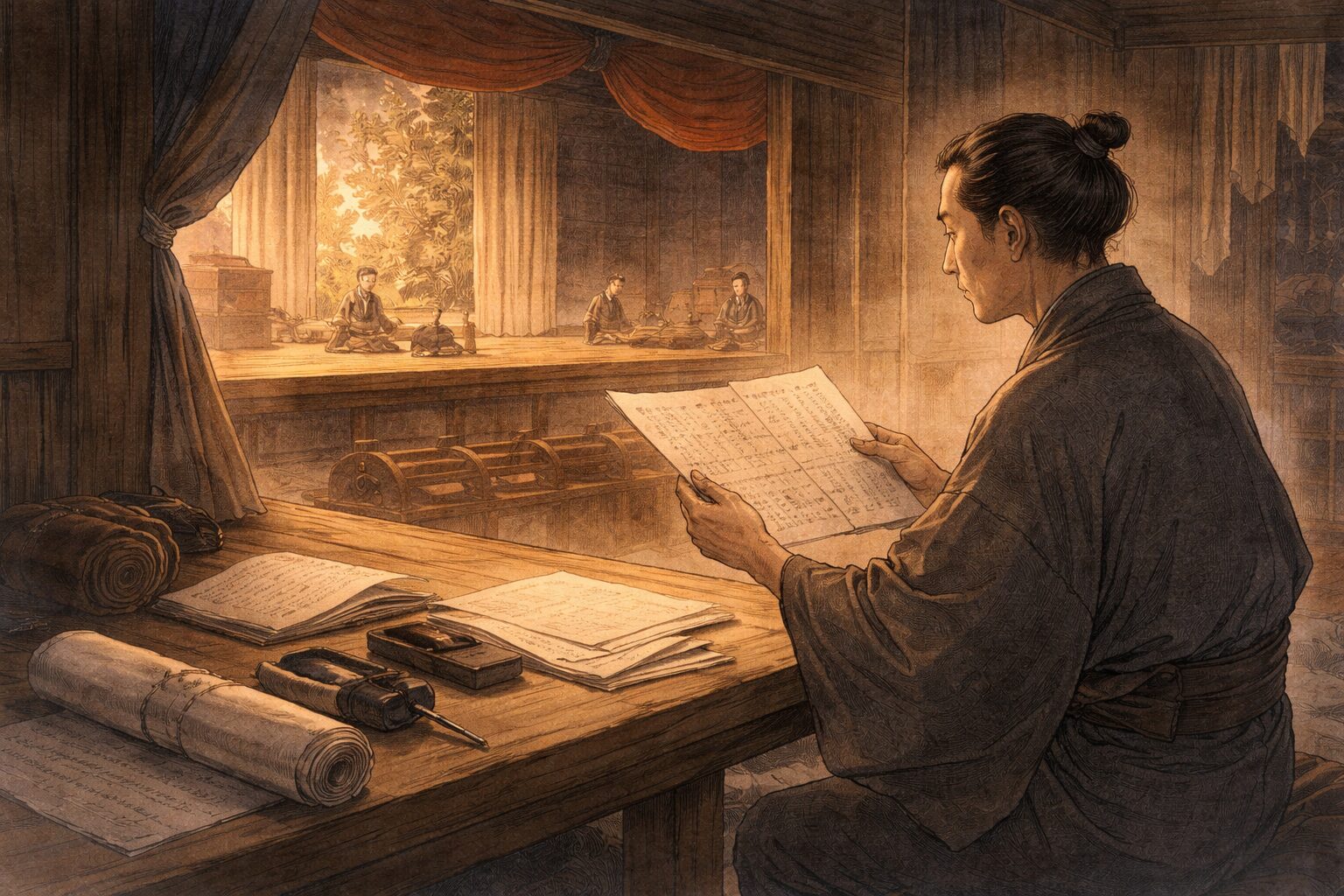 劇場の熱気の中で舞台に届く作品を書き続けた並木宗輔の立場と生涯を表した一場面