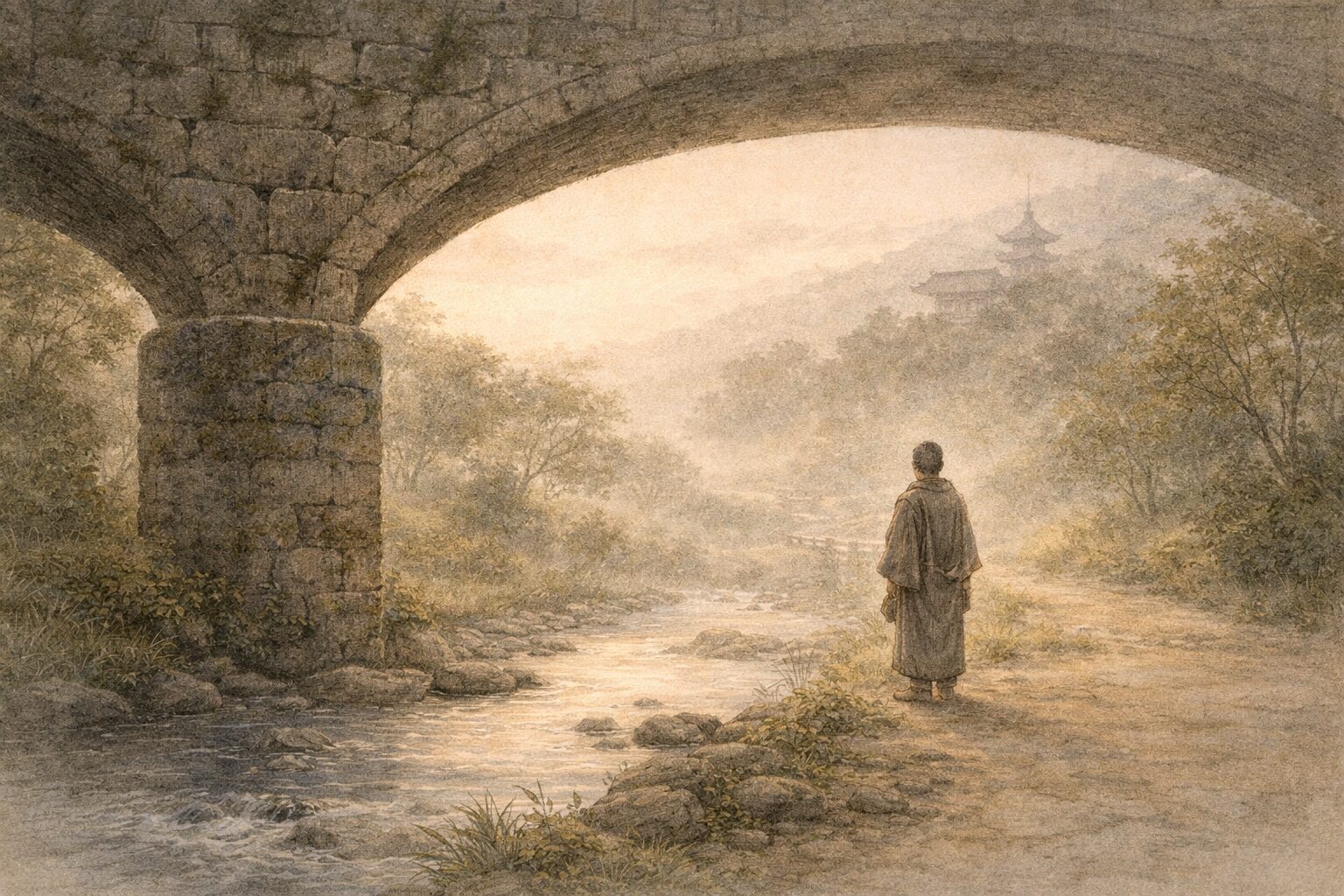 説話の後に残る思索と、身分を超えて真理が立ち現れる閑居友の批評性を象徴した静かな情景