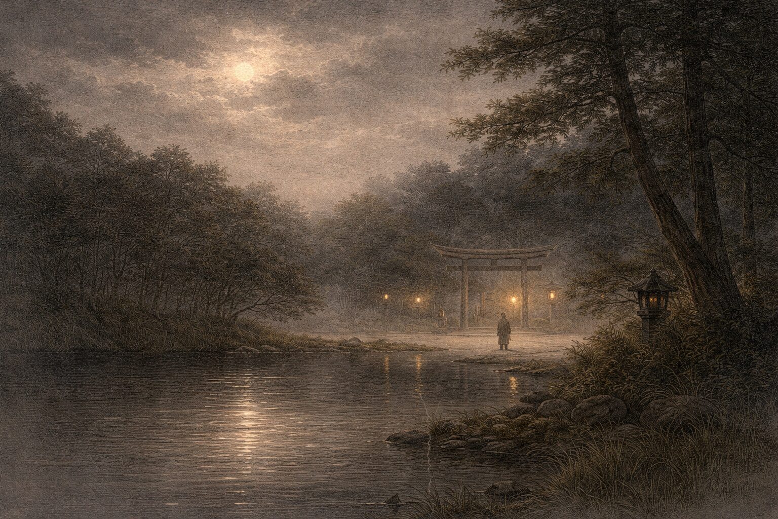 月が見えない夜の余白の中に、鹿島紀行の美学と旅の余韻が立ち上がる静かな情景