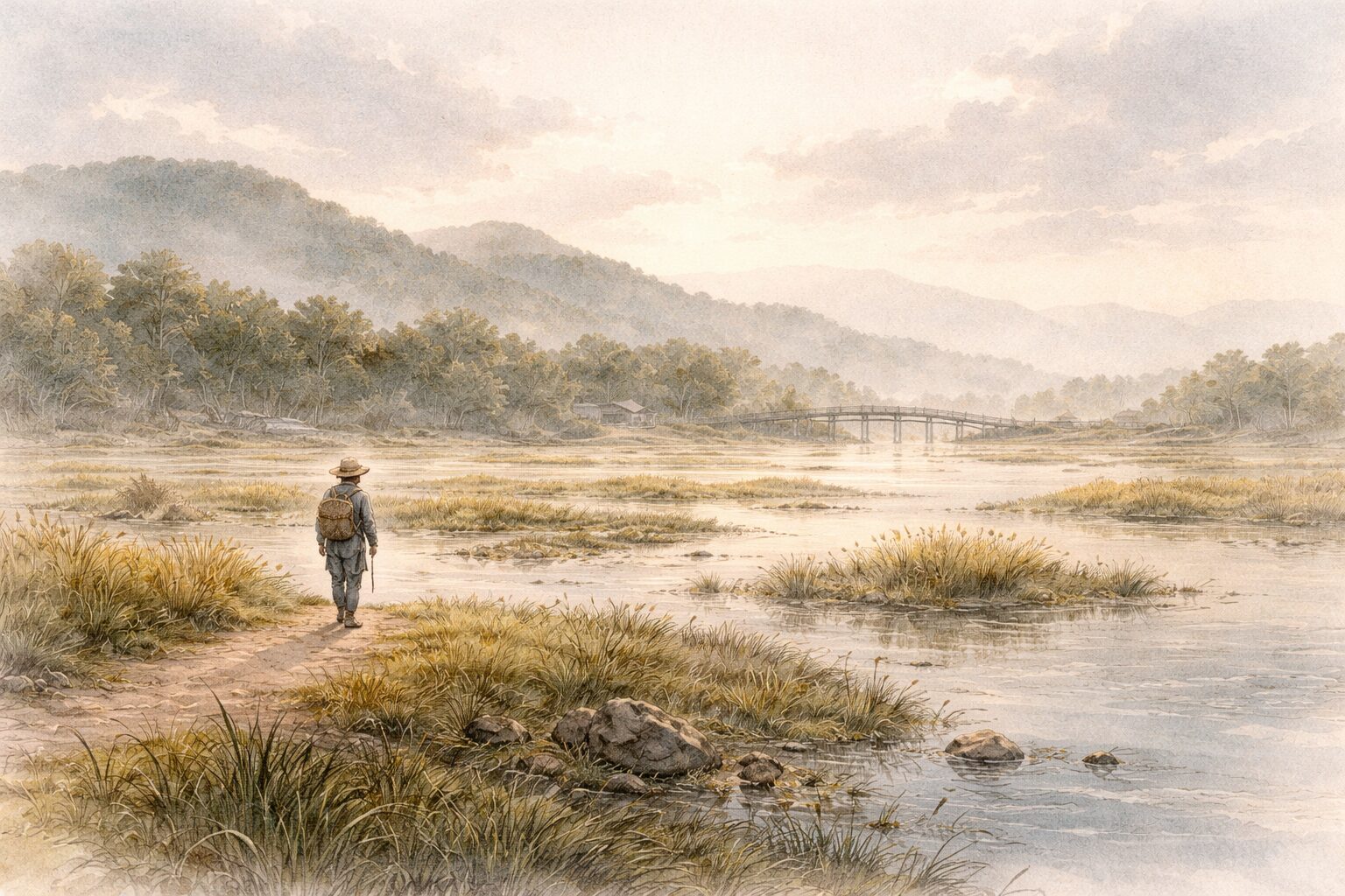 風景の中に無常観や時代の傷が沈み込み、和歌として感情が定着する海道記の核心を象徴した静かな情景