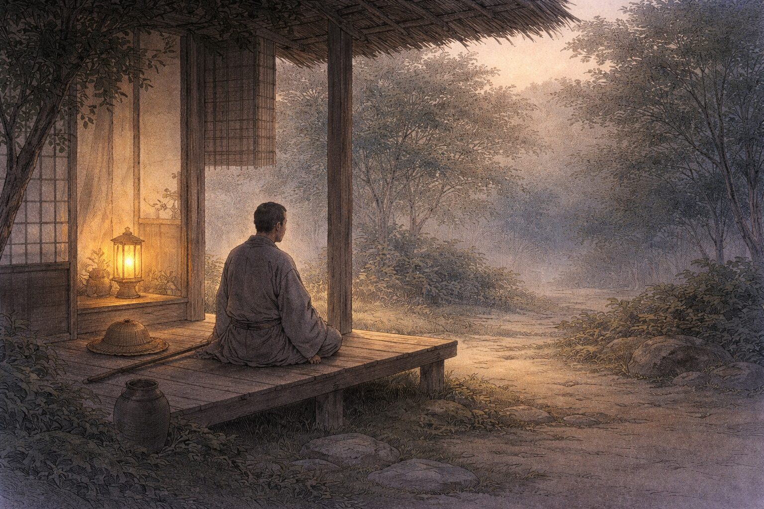 高僧から無名の人まで、それぞれ異なるきっかけで世を離れていく発心集の全体像を表した情景