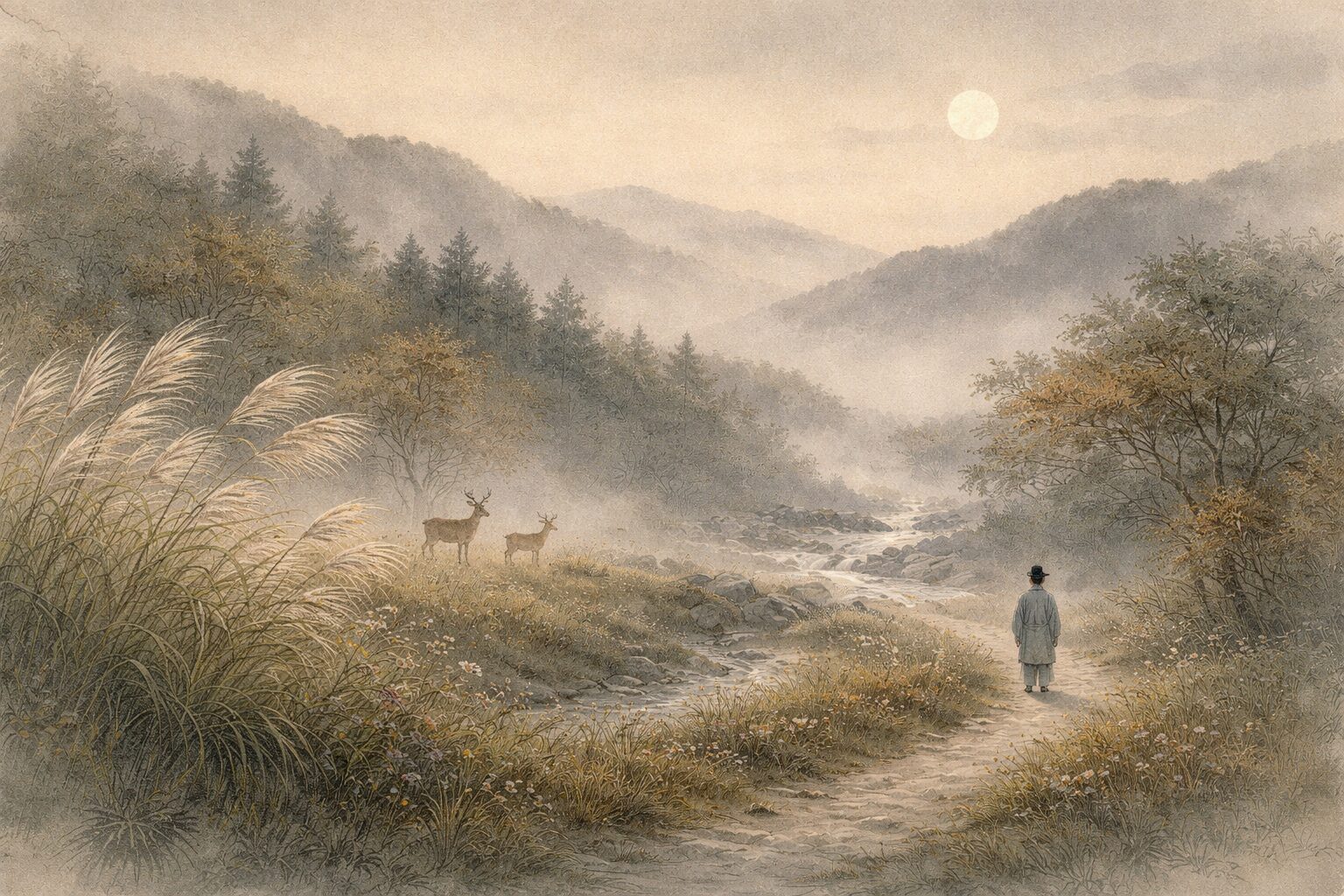 景色の中に消えない思いと寂しさが残る、千載和歌集と俊成の美学を象徴した静かな情景