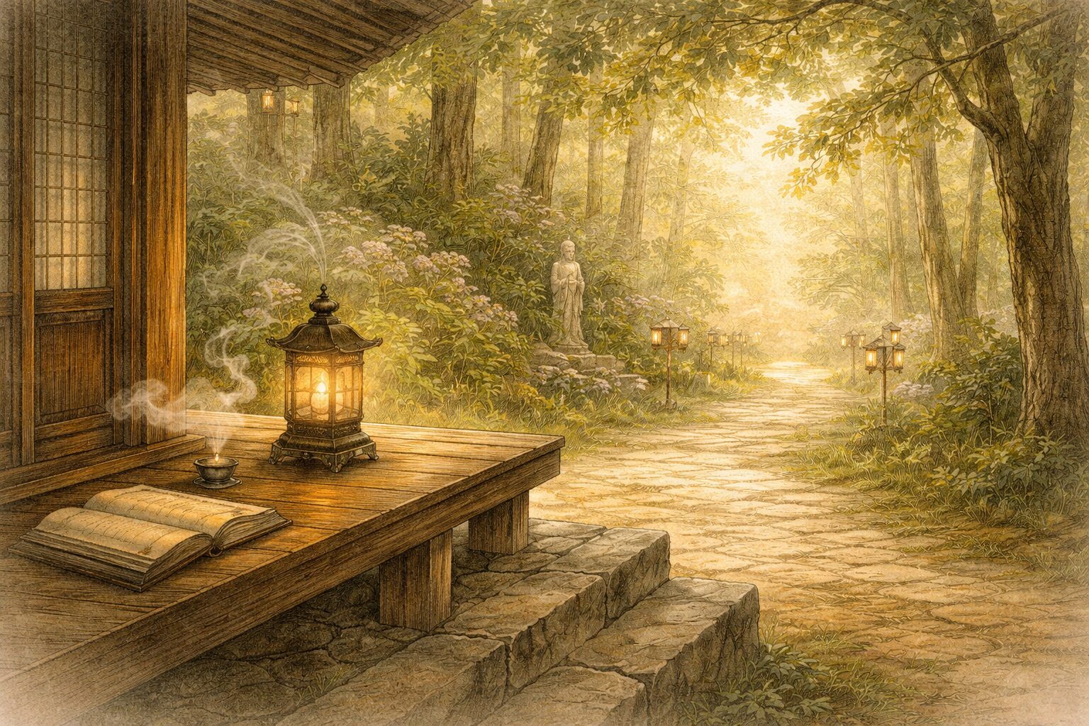 王朝のやわらかな情趣から観音霊験譚へ滑らかに移っていく、古本説話集の独特な幅と読み味を象徴した情景