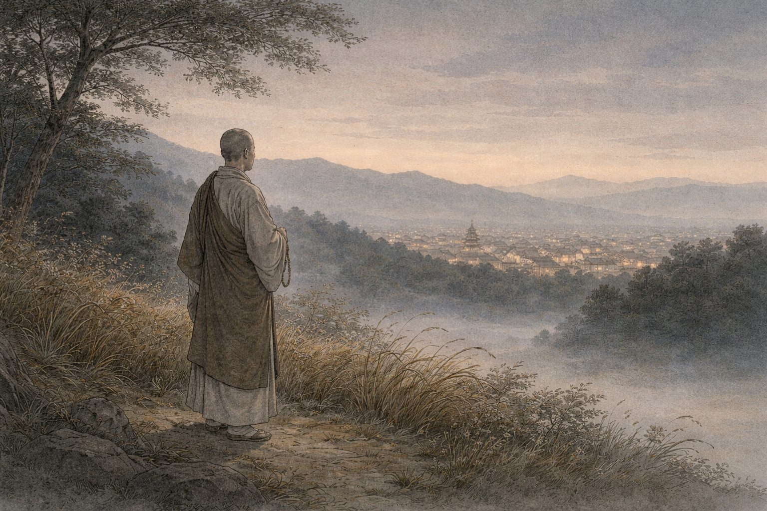 歌壇の中心に関わりながら、華やかな場そのものではなくその少し外側の寂しさを見ていた寂蓮の立ち位置を表した情景