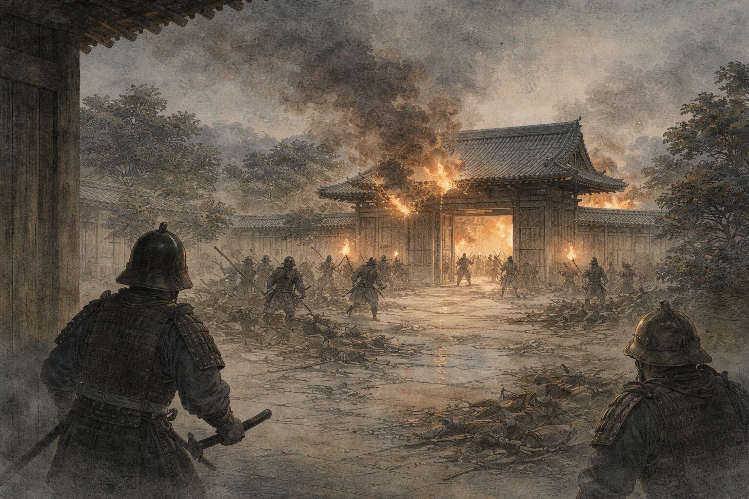 三条殿夜討をきっかけに宮廷政変が一気に戦乱へ変わっていく平治物語前半の緊張を表した情景