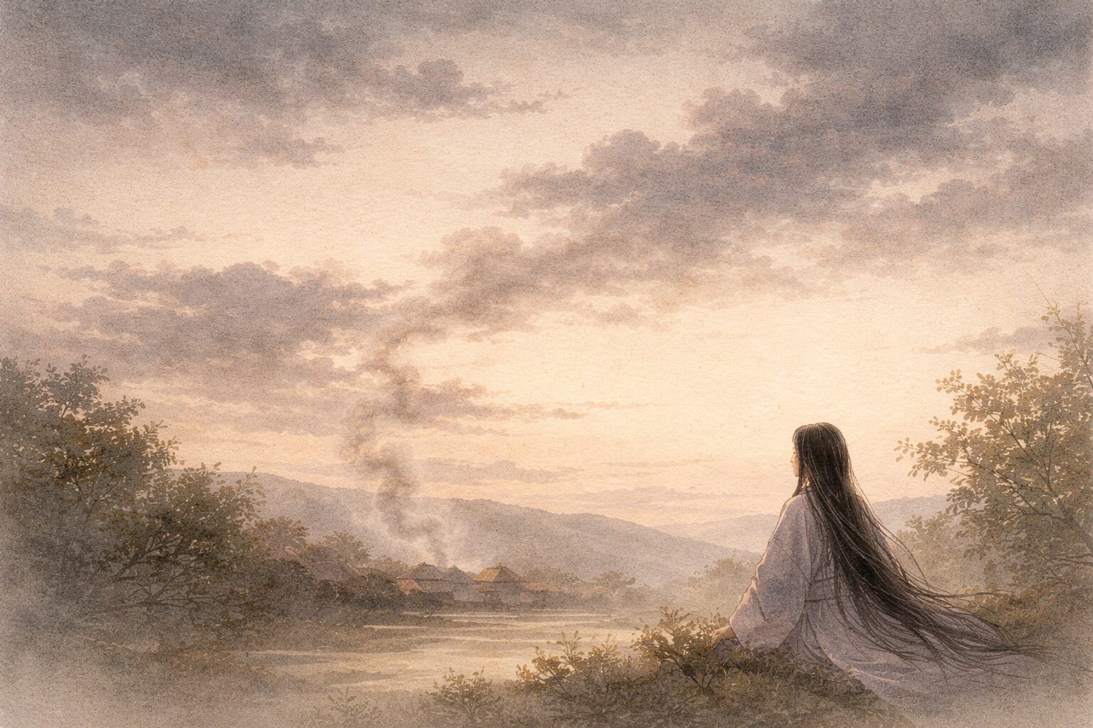 空の浮雲に見えない恋の煙を重ね、燃え上がらない熱を上品に残す周防内侍の「下もえ」の感覚を象徴した情景