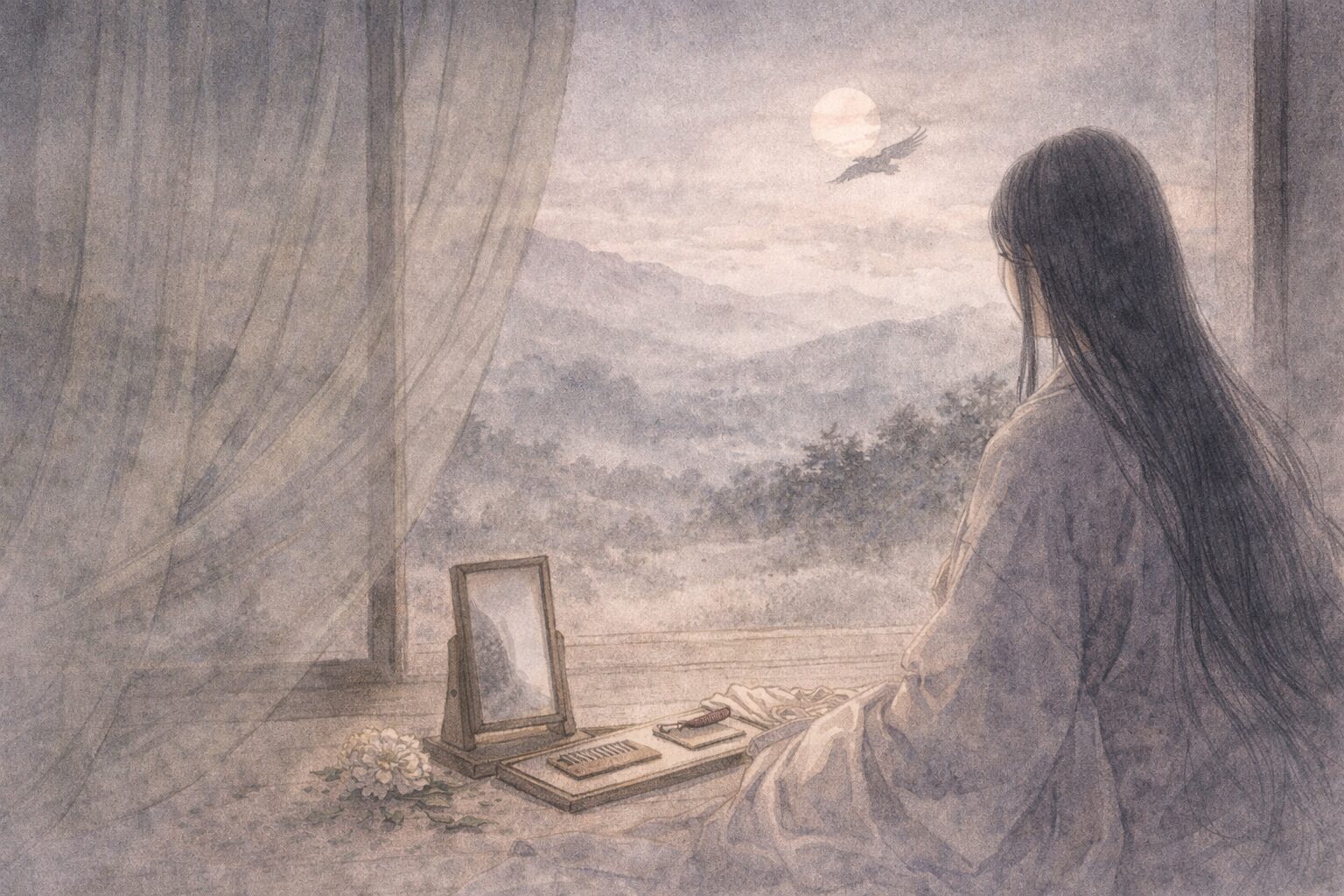 神代から武の歴史へ視野を広げる大きな冒頭と、虎御前との別れに差す静かな死の気配が重なって、曽我物語が事件以上の文学になることを象徴した情景