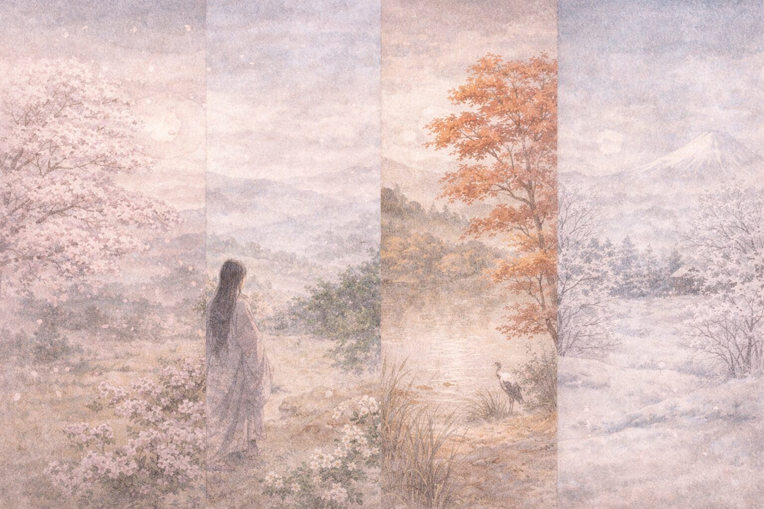 四季から恋へと進む中で、勅撰集らしい整いを保ちながら人の感情が少しずつ近く見えてくる後撰和歌集の全体像を表した情景