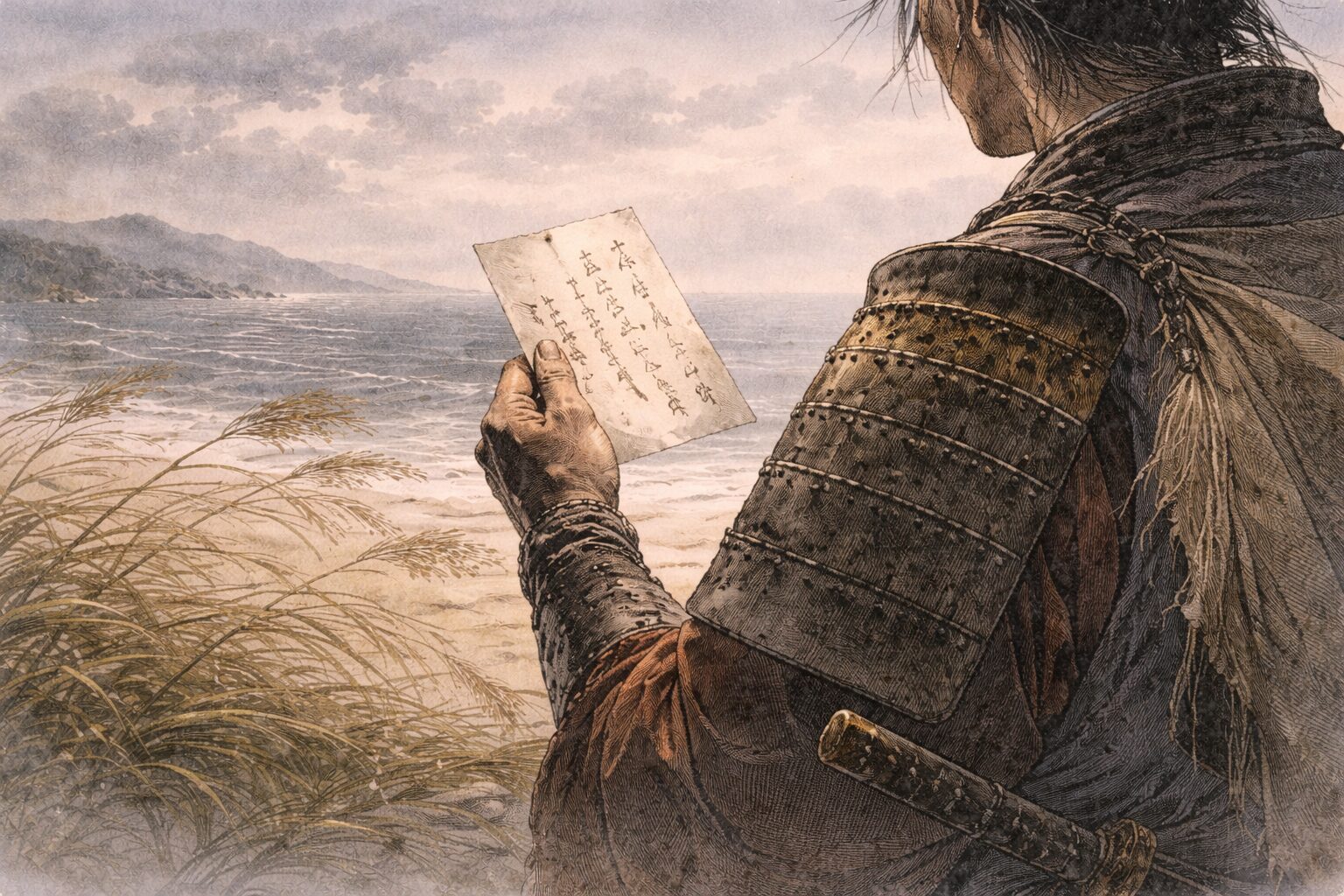 戦の記憶に苦しみながらも、武将ではなく歌人として名を残したい忠度の執心が静かににじむ情景