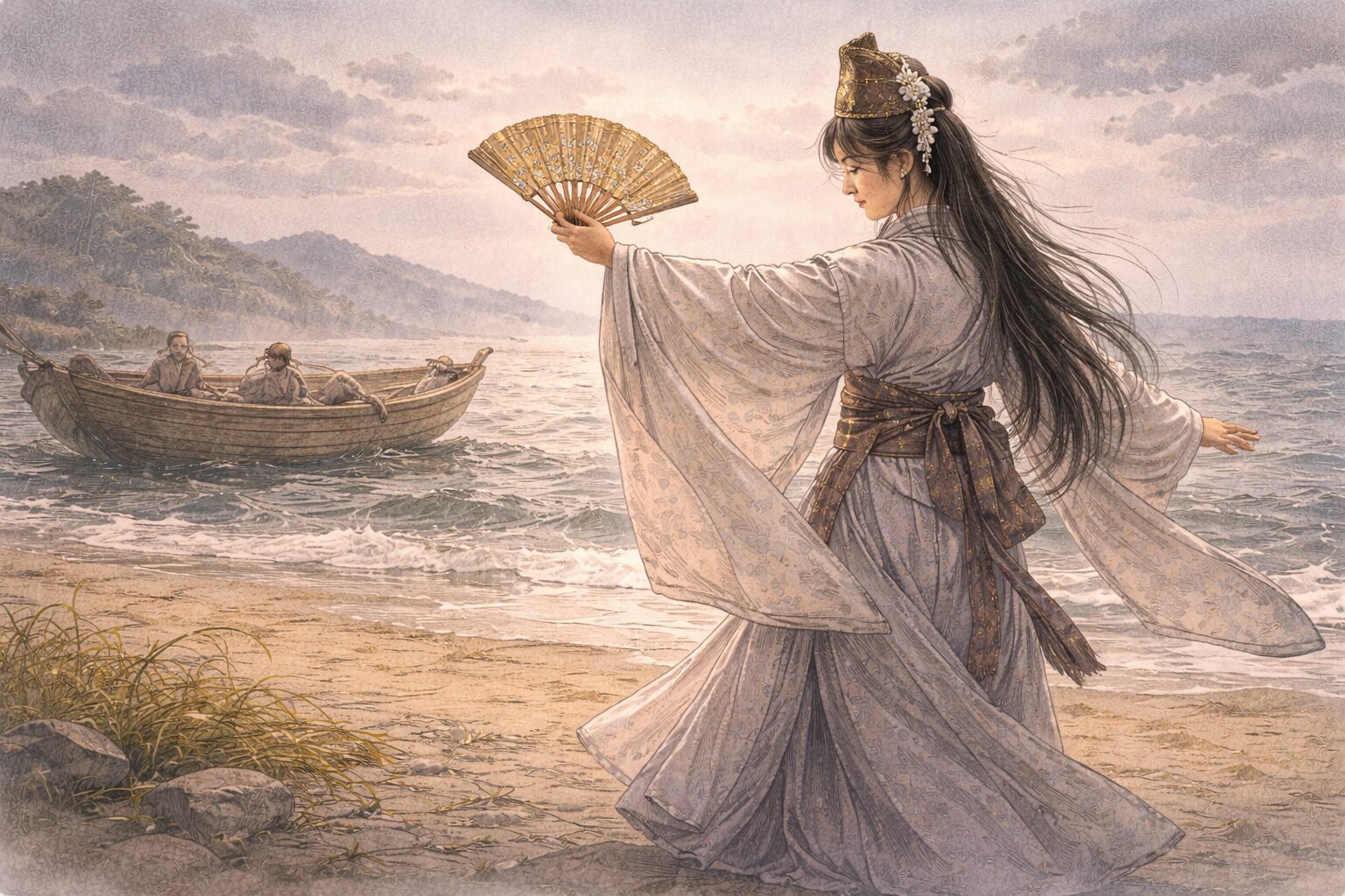 大物浦の船出を前に静御前が別れの舞を舞い、しみじみした情が曲全体の核になる船弁慶前場の情景