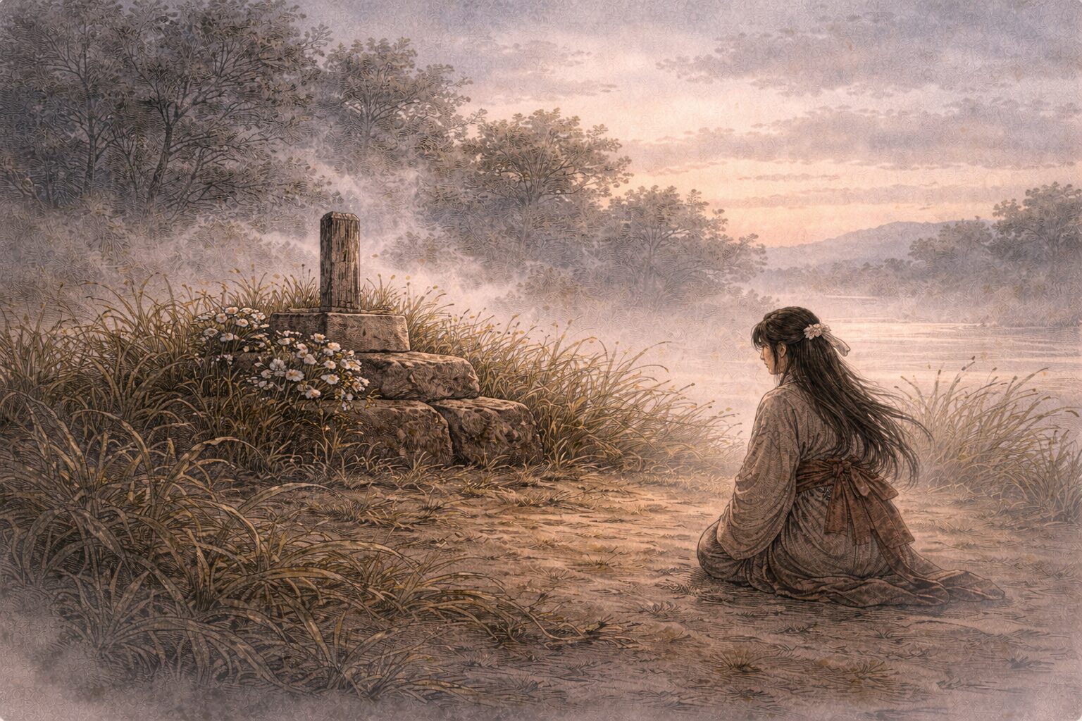 塚の前で子の気配を感じながらも、近づくと消えてしまうことで再会が幻にとどまる隅田川終盤の絶望を表した情景