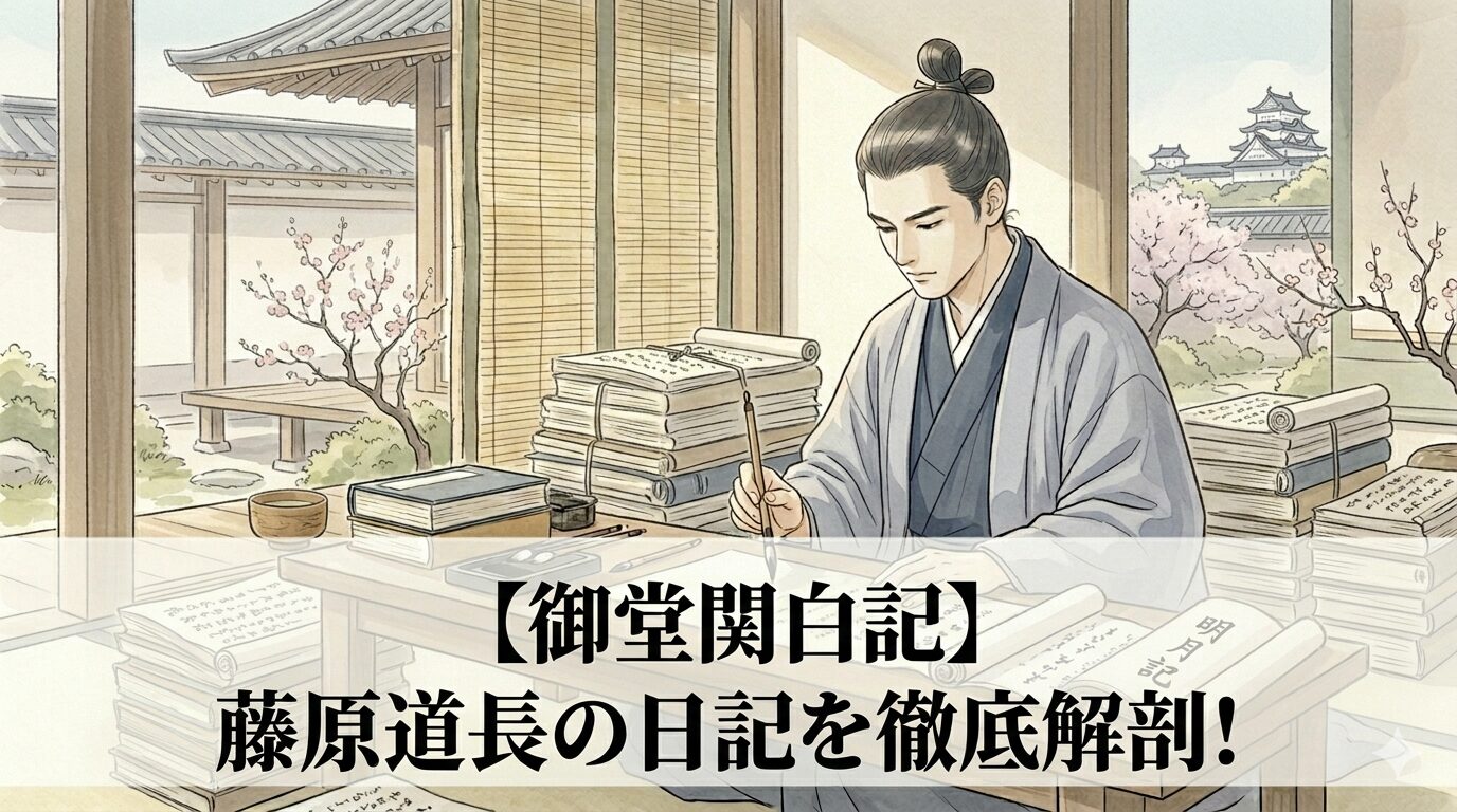 『御堂関白記』の、藤原道長が政務と栄華の現場を記した実務的な古記録世界を表した情景