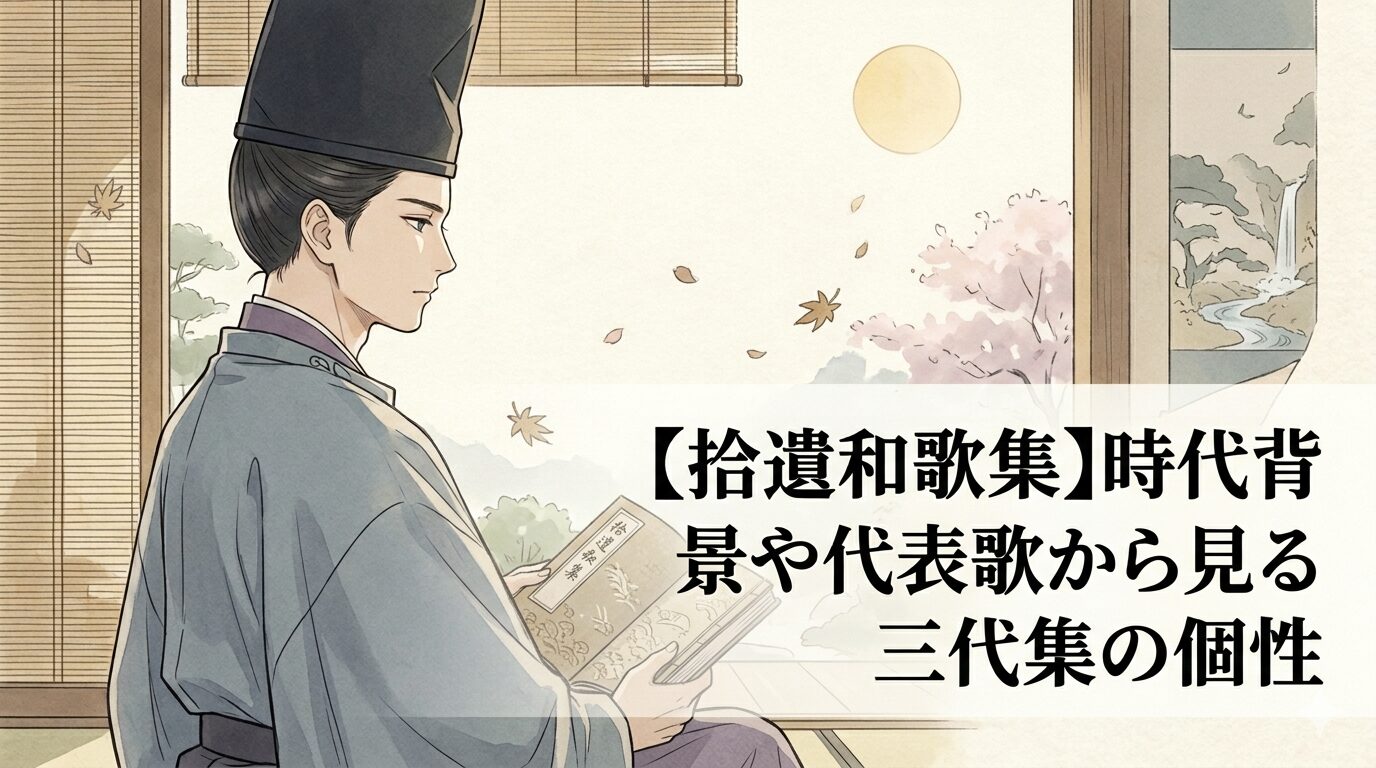 拾遺和歌集が三代集の最後として、古い名歌と当代の新しい感覚をひとつの歌集に収めた個性を表した上品な和風イラスト