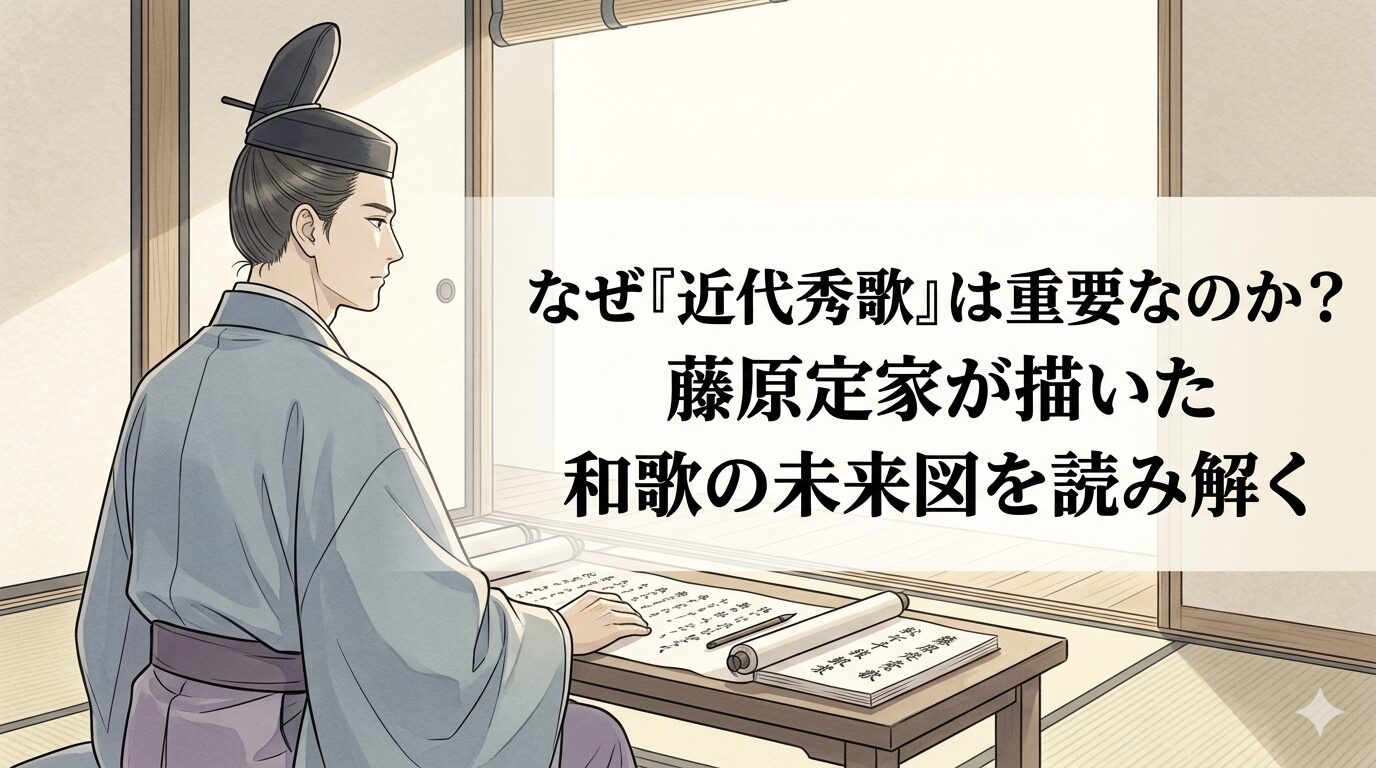 『近代秀歌』の、古い言葉に新しい心を通わせる藤原定家の和歌観を表した情景