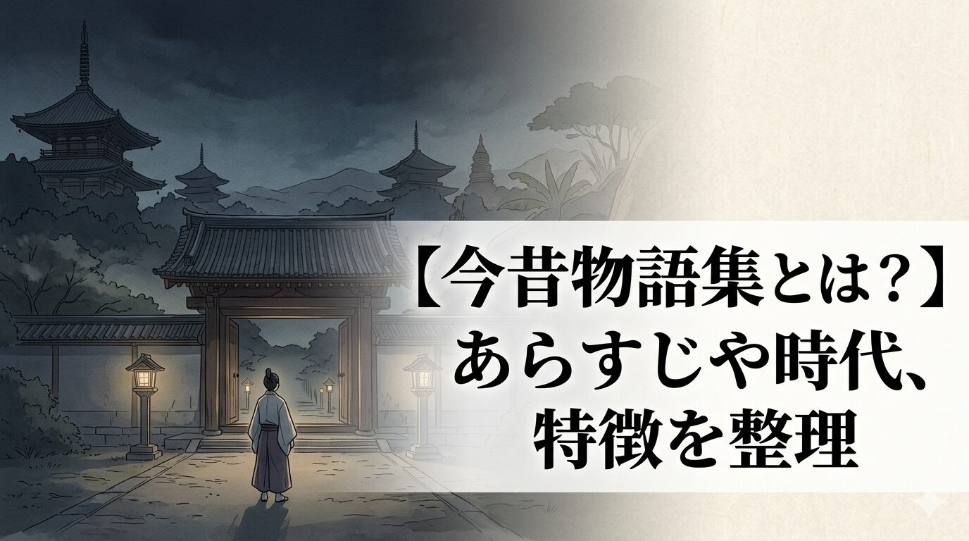 今昔物語集の全体像として、仏教世界の広がりと人間の欲や恐れが交差する説話集の空気を表した情景