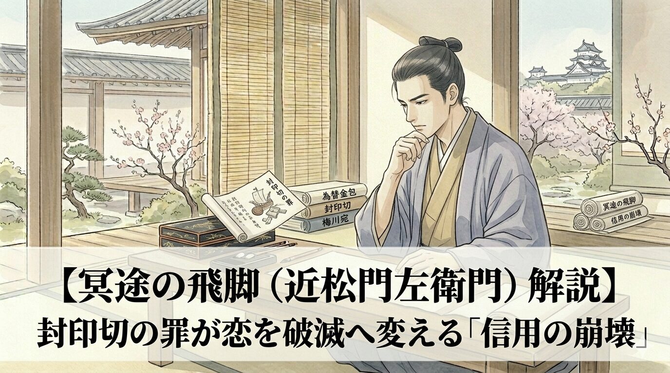 近松門左衛門『冥途の飛脚』の、封印切によって恋と信用が崩れていく悲劇を象徴する情景