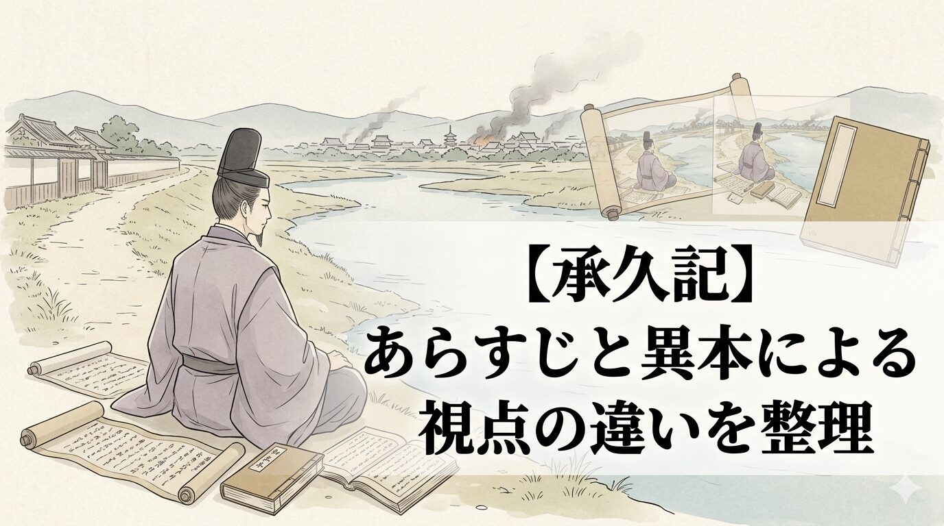 承久記に通じる、後鳥羽院と鎌倉幕府の対立が戦乱へ進み、朝廷敗北の重さが都に広がる軍記物語のイメージ。