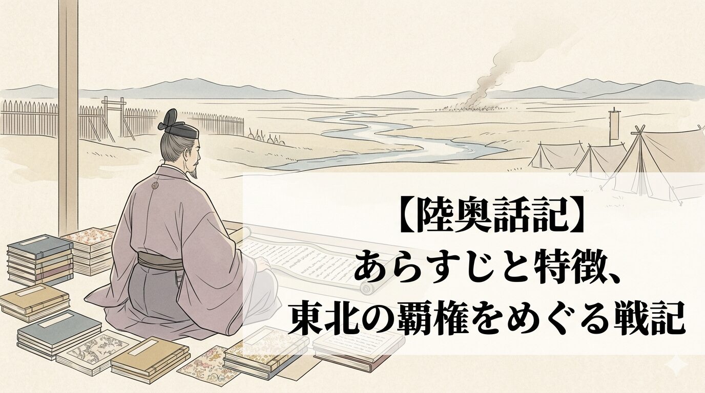 陸奥話記に通じる、源頼義・義家と安倍氏の死闘が続く中で、東北の覇権をめぐる戦乱の緊張が張りつめる軍記文学のイメージ。