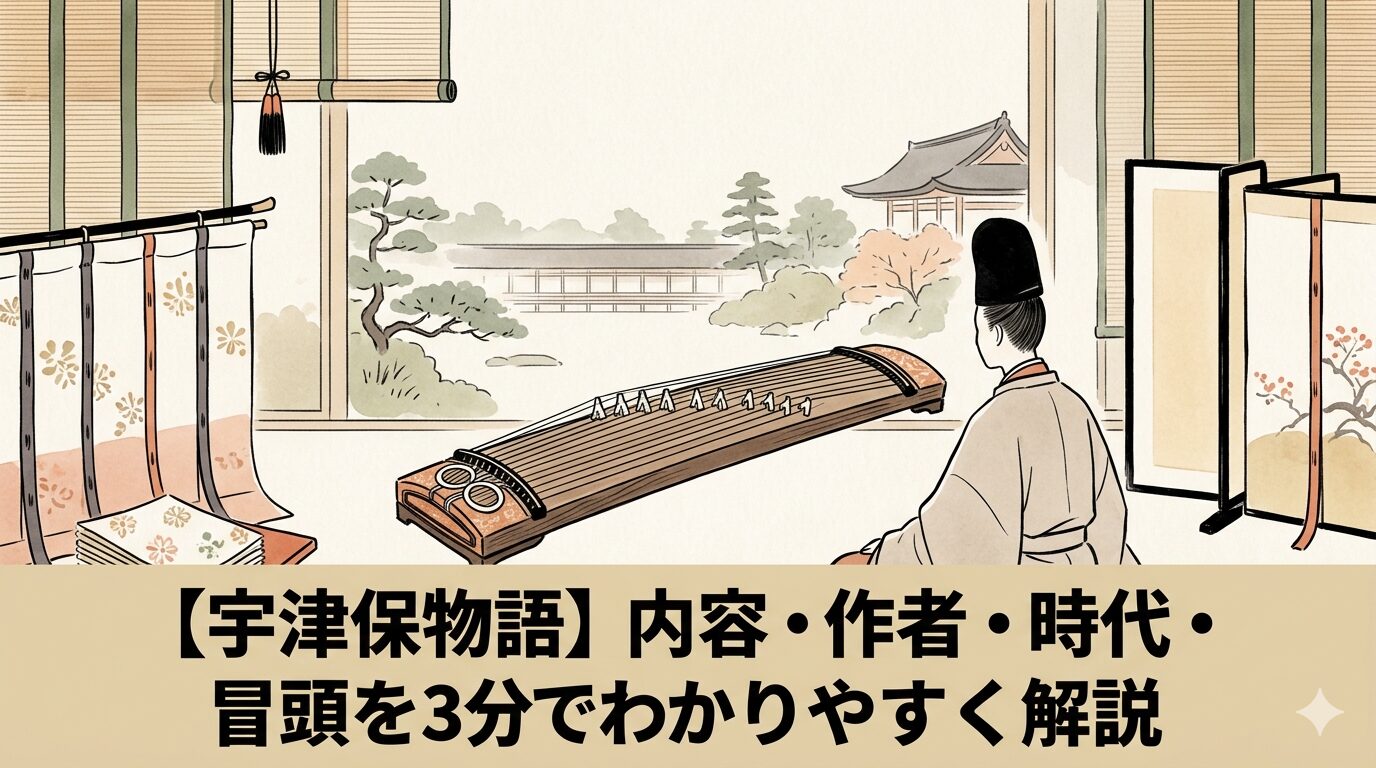 『宇津保物語』の琴の才能と、家の系譜が宮廷へ広がる物語を表した情景