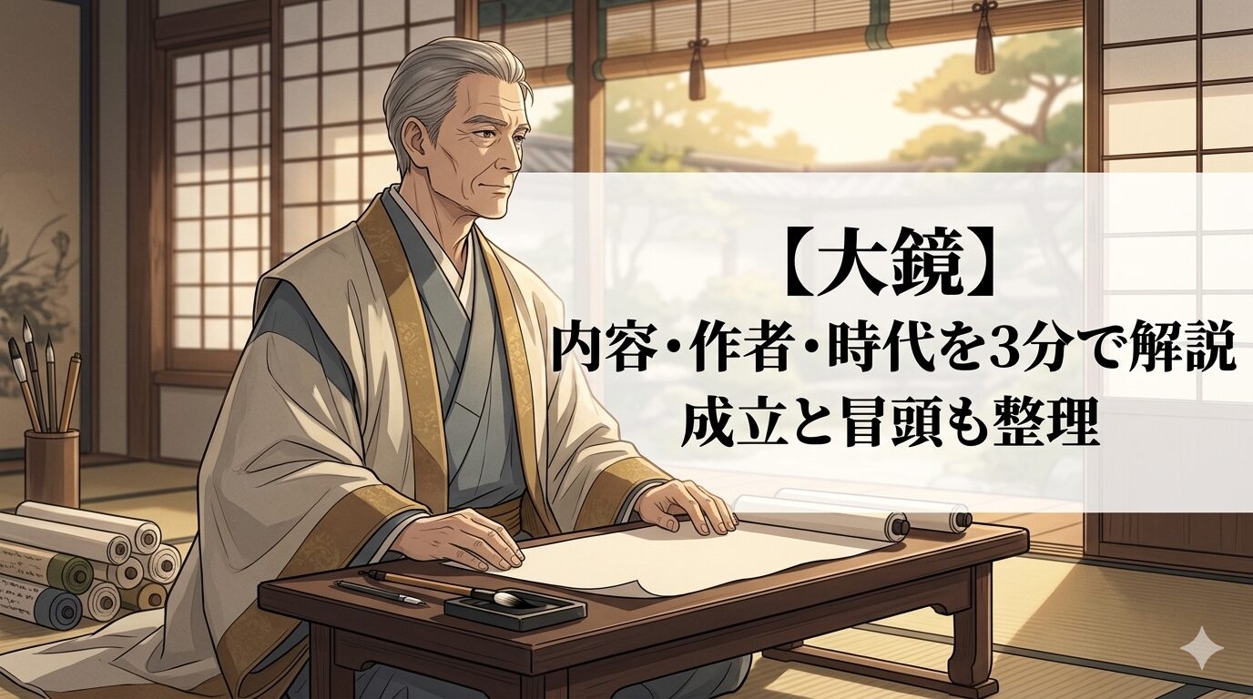 『大鏡』の、藤原道長の栄華と過ぎ去った時代を語り返す歴史物語の世界を表した情景