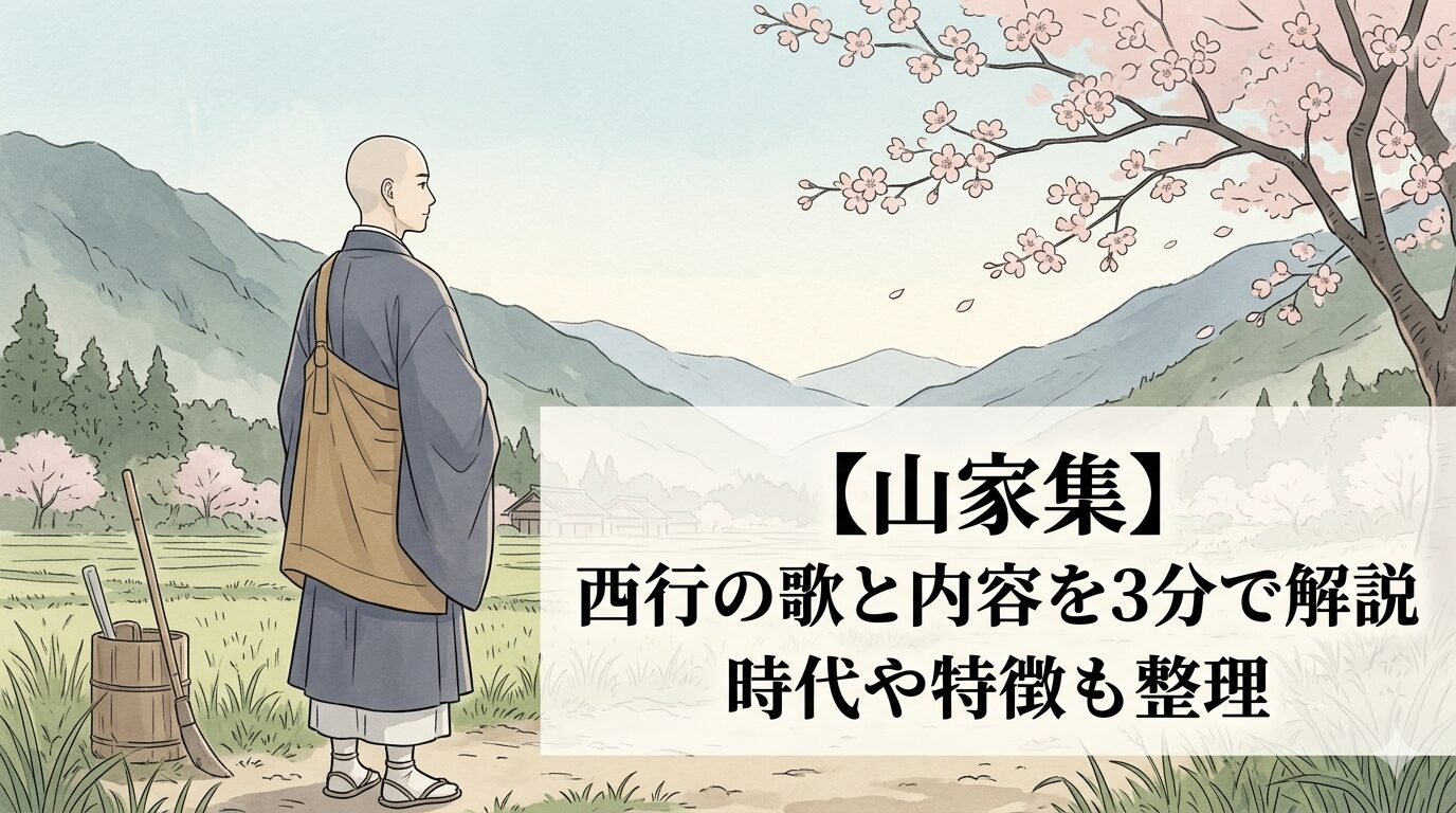 山家集と西行の歌に通じる、桜や月や旅の景色の奥に孤独と無常が静かににじむ私家集のイメージ。