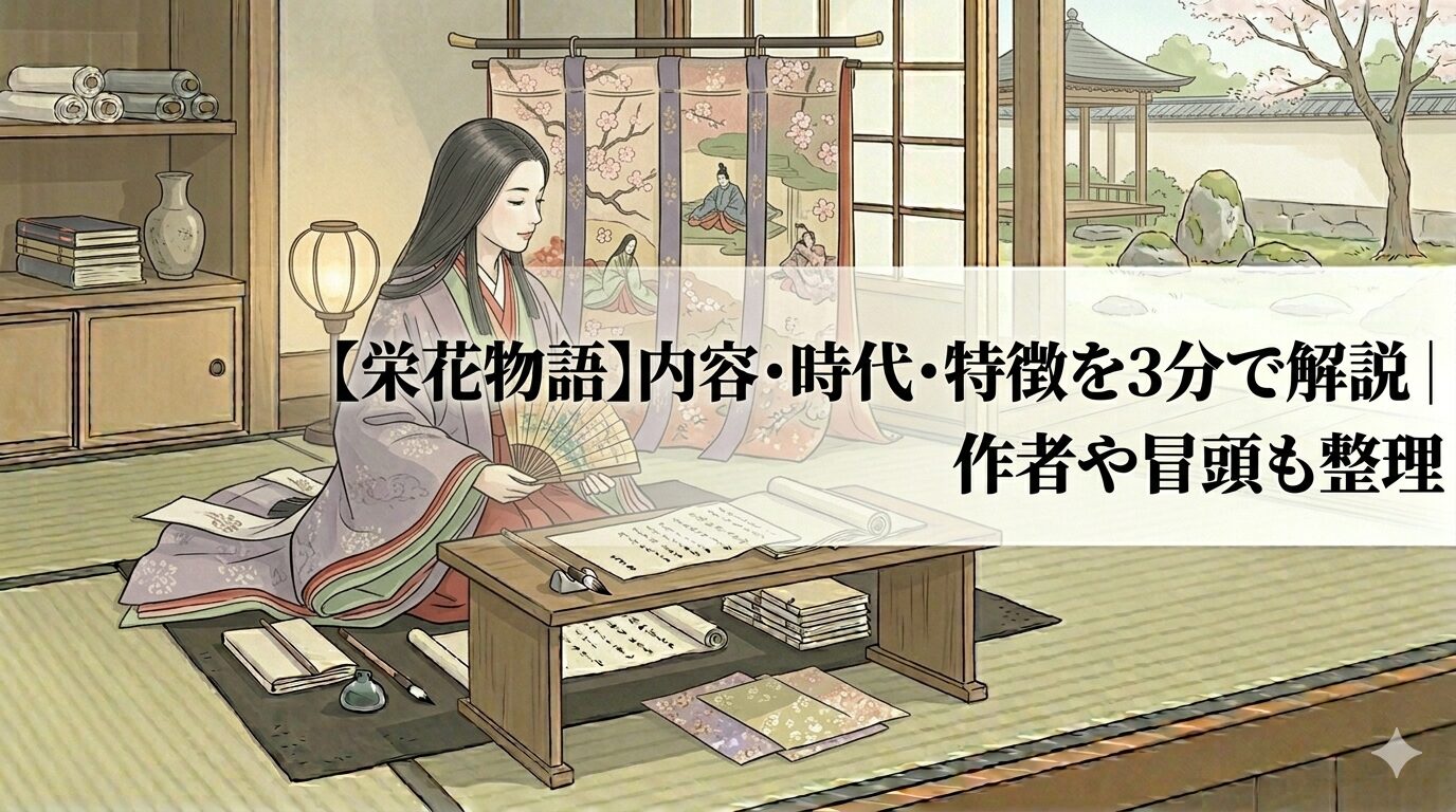 『栄花物語』の藤原道長の栄華と、華やかな宮廷文化を表した情景