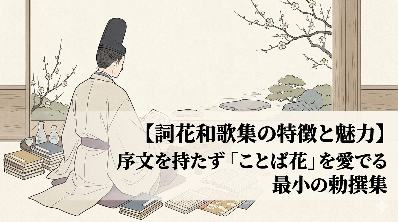 詞花和歌集に通じる、序文を持たずことばの花のような軽やかさと余情を味わわせる平安後期の勅撰和歌集のイメージ。