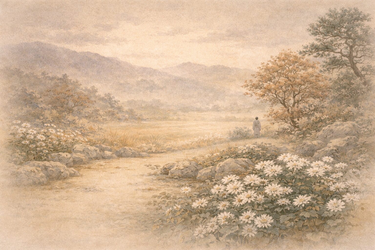 新しさより安定した余韻を重んじる続千載和歌集の美しさを、静かな景色の中で象徴した情景