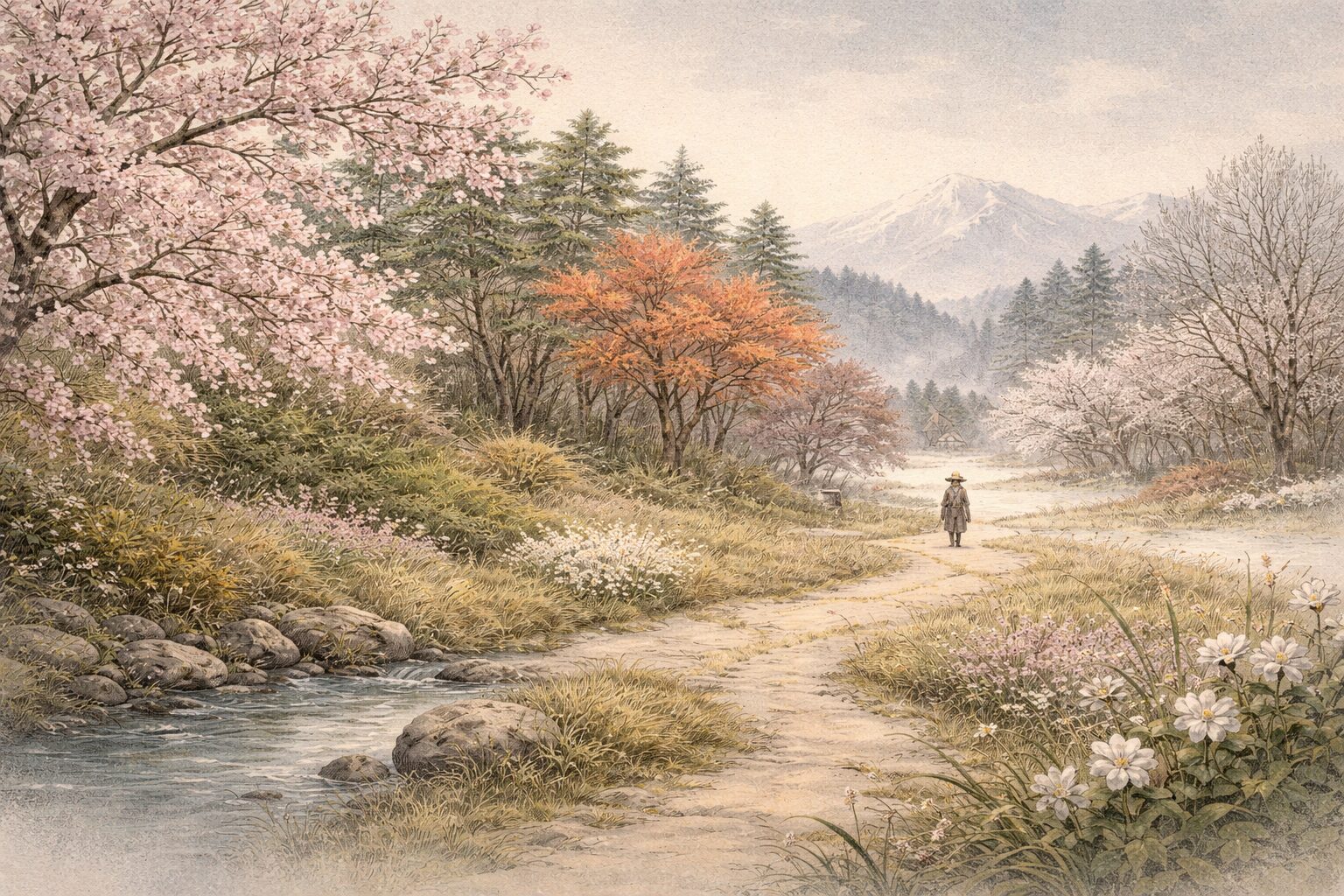 四季から恋へと秩序立って進む新後撰和歌集の整った構成と、勅撰集らしい安定感を表した情景