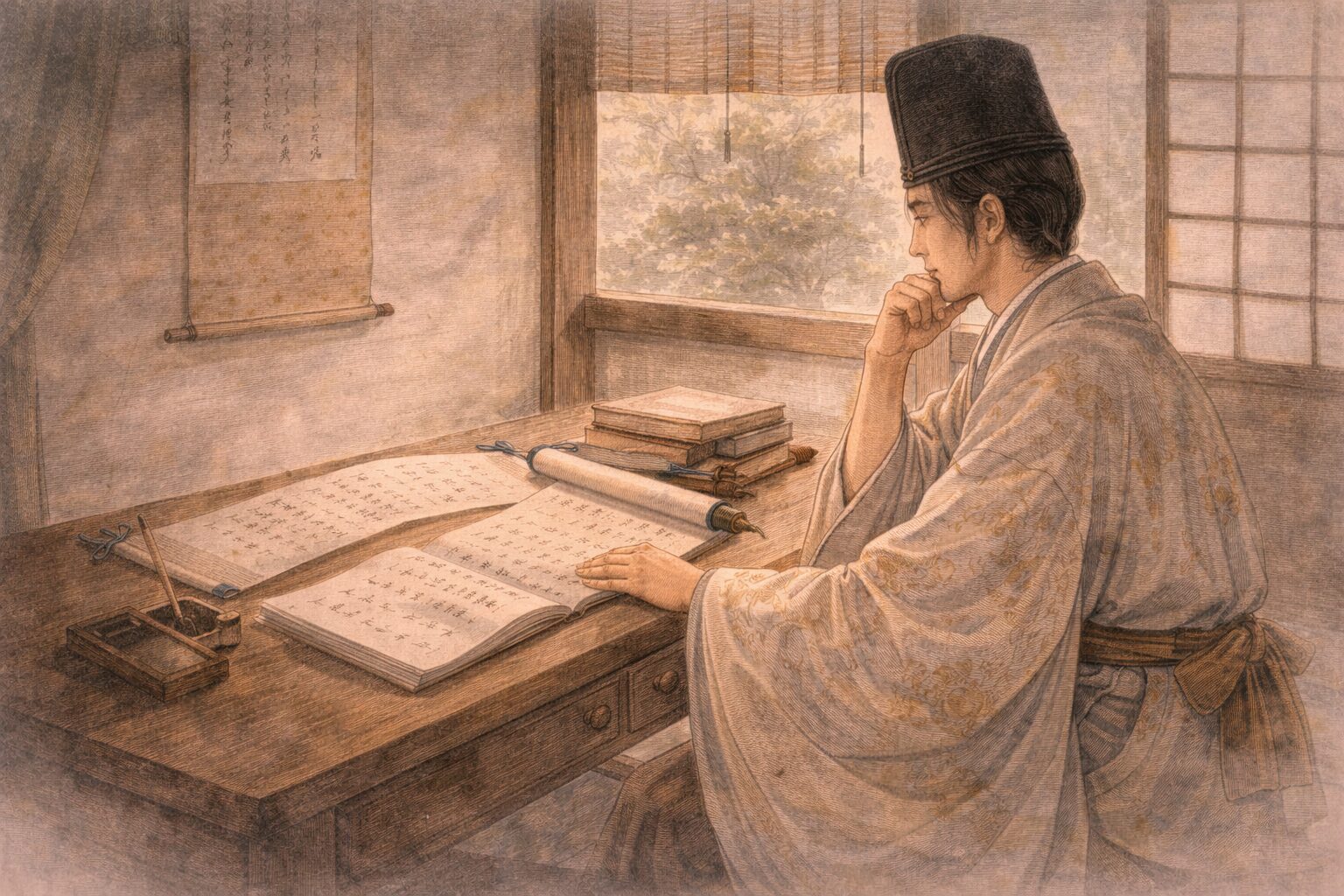 藤原為家が父定家のあとを受け、新古今後の歌壇を平明で温雅な方向へ整えようとする続後撰和歌集の全体像を表した情景