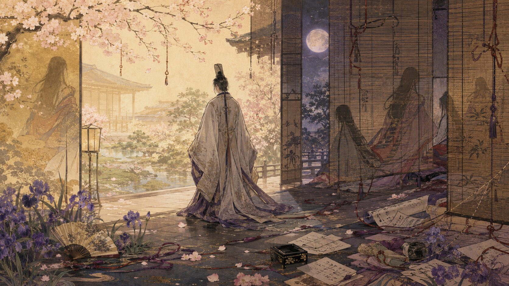 光源氏の女性関係と魅力の裏にある危うさを表した和風イラスト