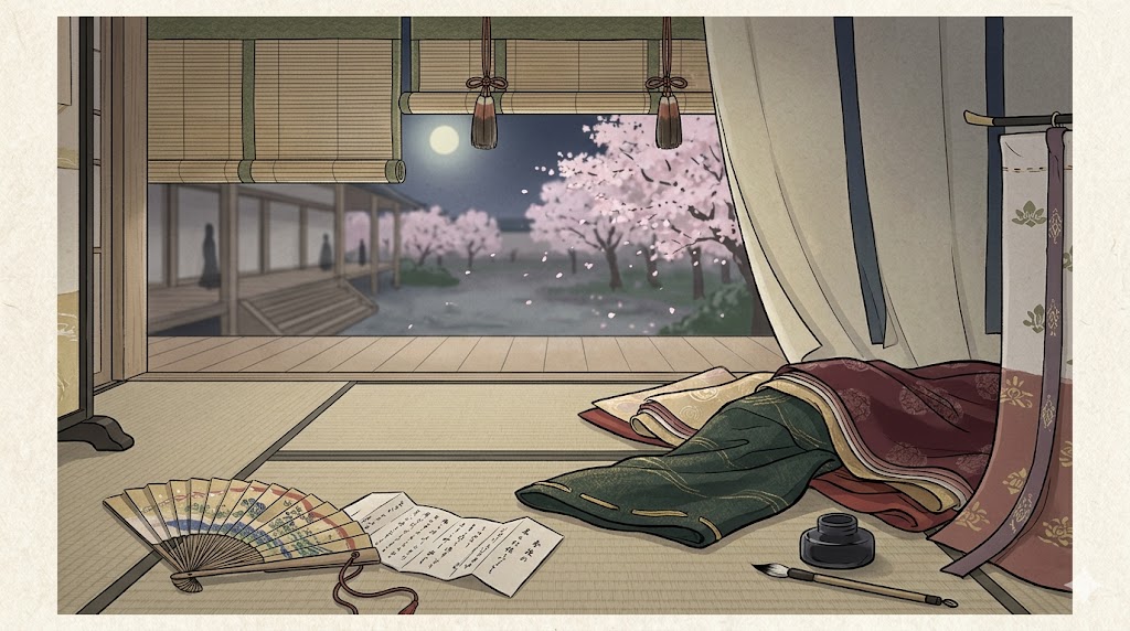 春の夜の夢のような手枕と名が立つことへの警戒を表した百人一首67番の和風イラスト