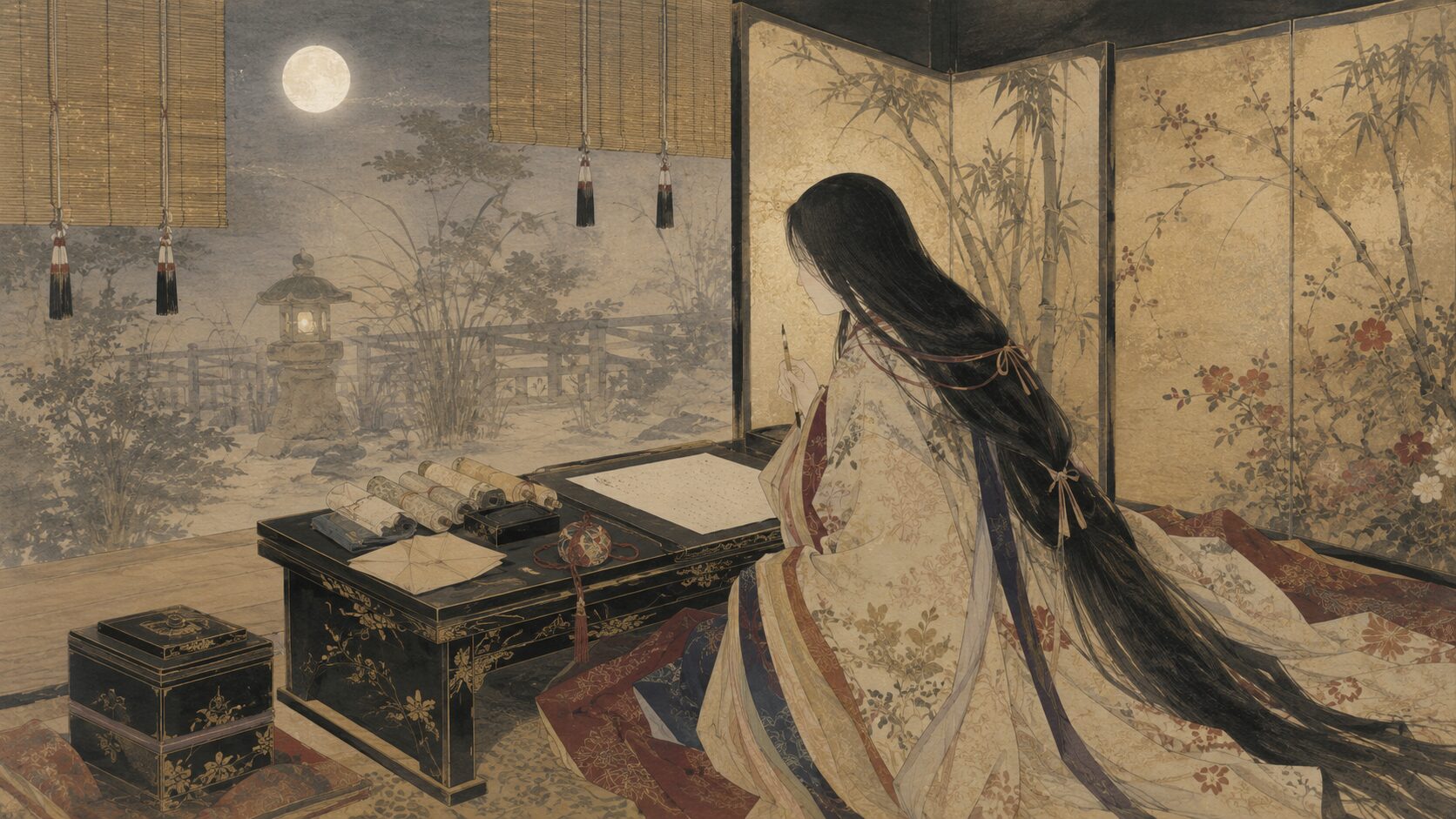 式子内親王が忍ぶ恋を和歌に託す新古今時代の皇女歌人イラスト