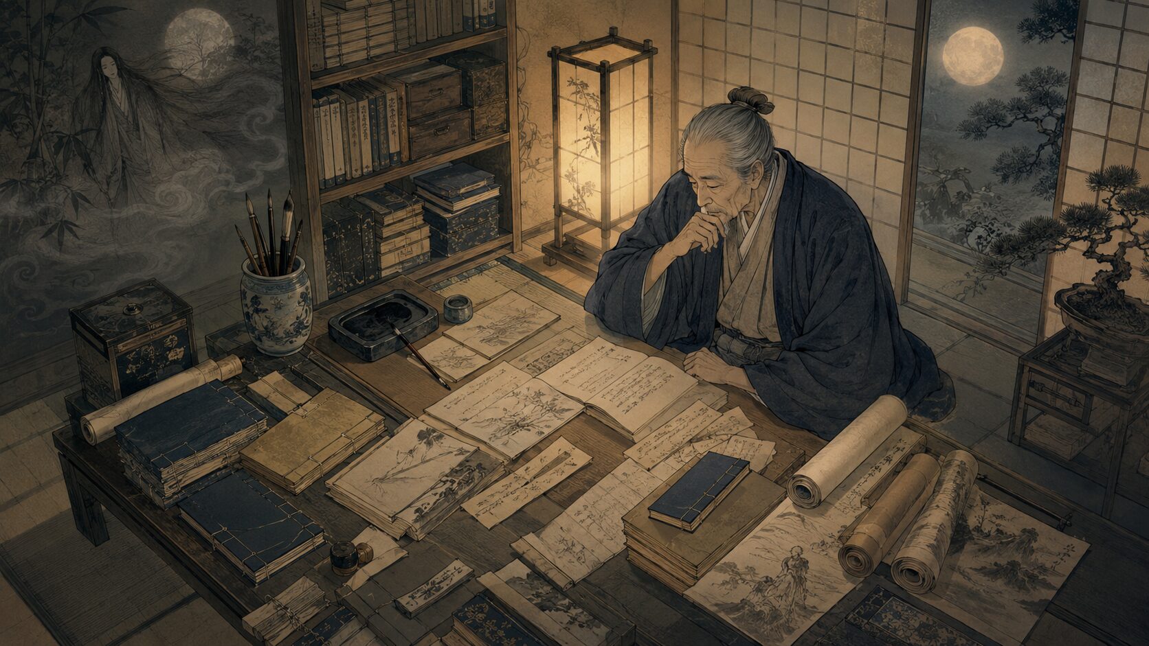 書斎で思索する上田秋成風の文人と江戸後期の文学世界
