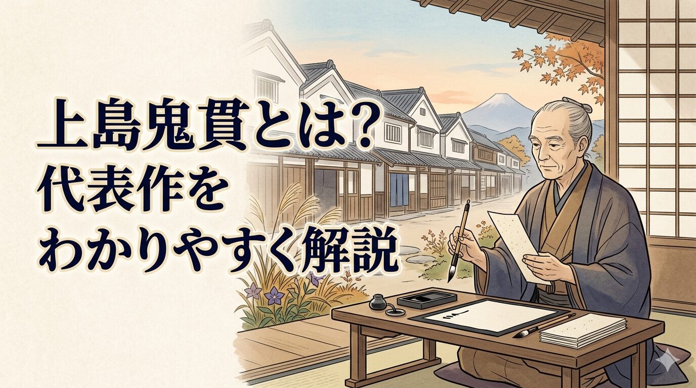 上島鬼貫と「まこと」の俳諧を表した伊丹の和風イラスト