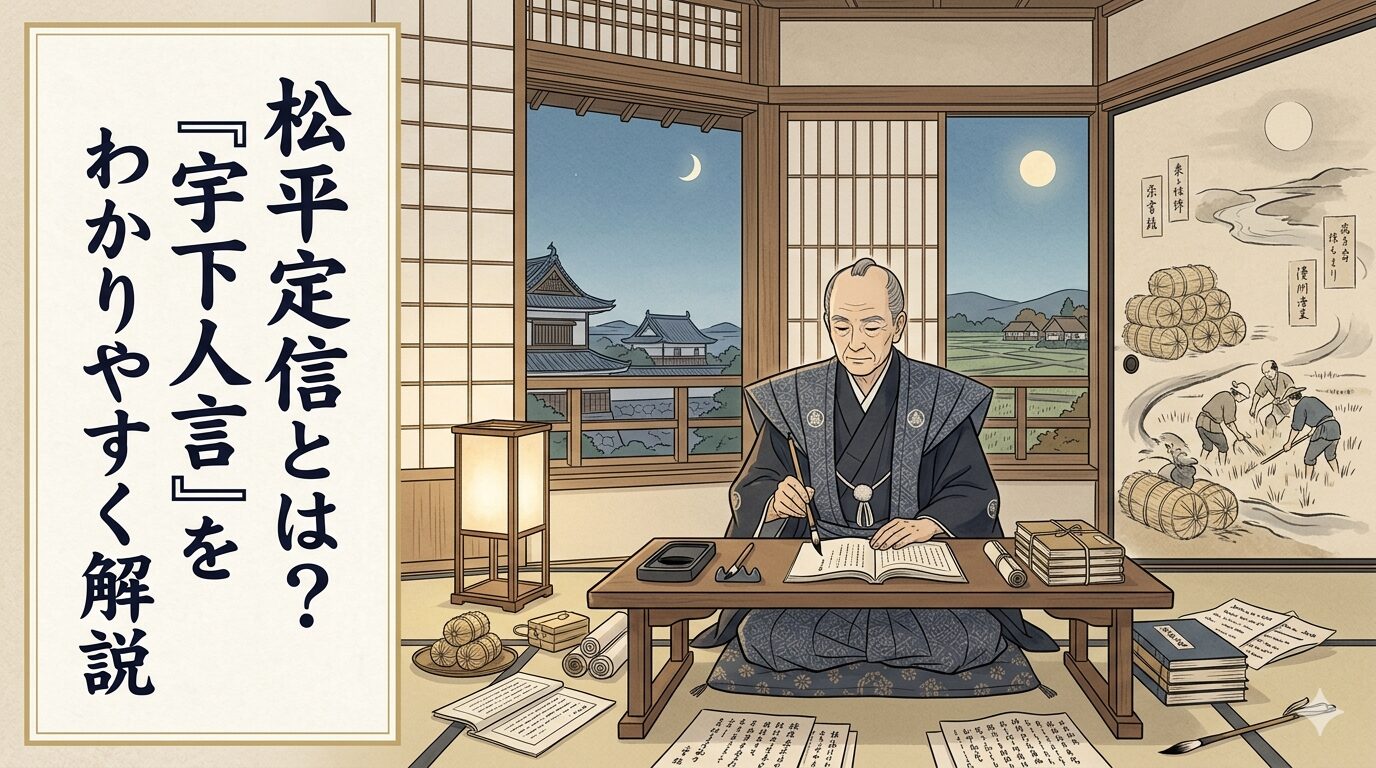 松平定信と寛政の改革を表した江戸後期の文人大名の和風イラスト